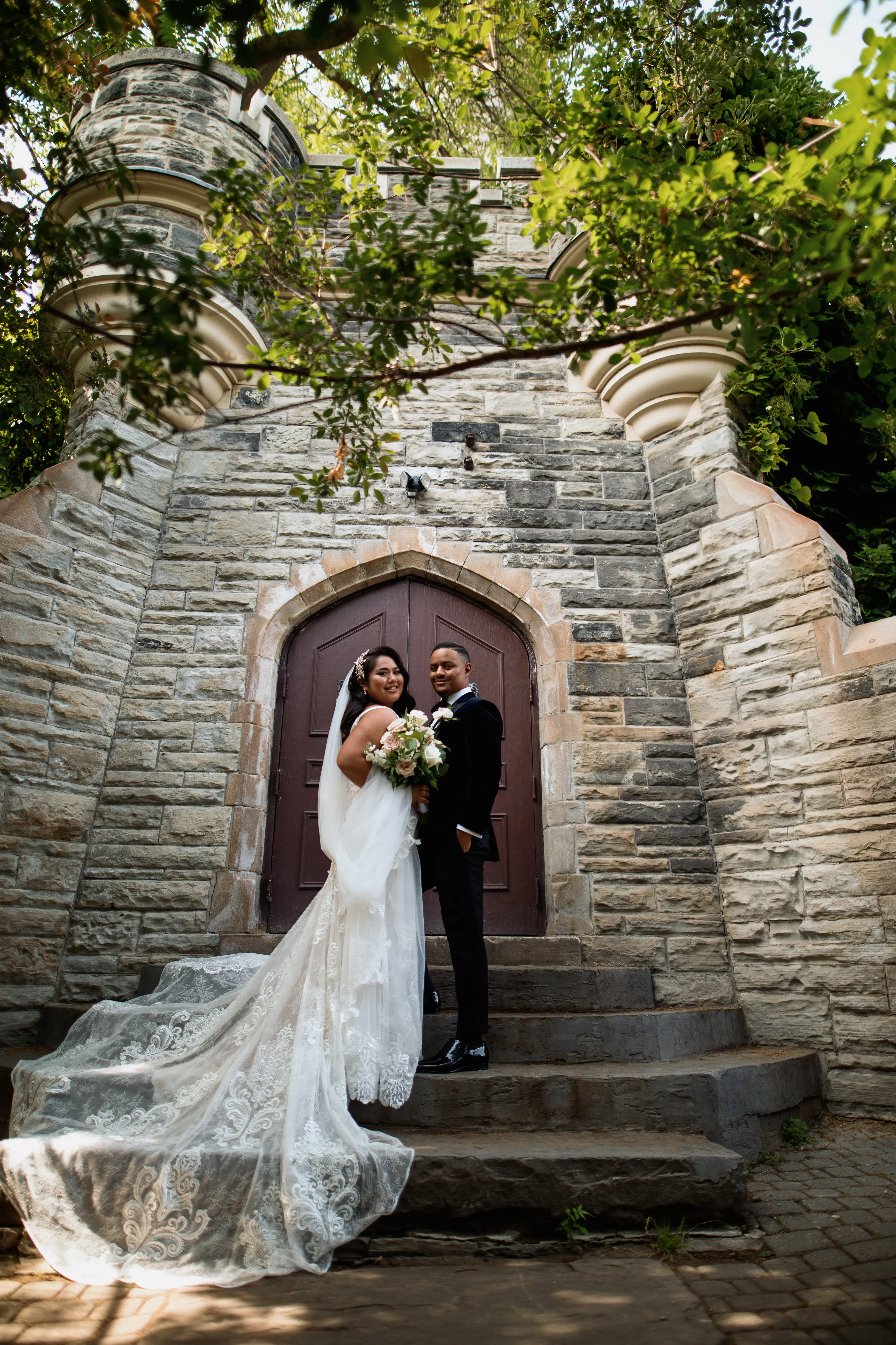 Bride Wearing Floral Fit-And-Flare Wedding Dress