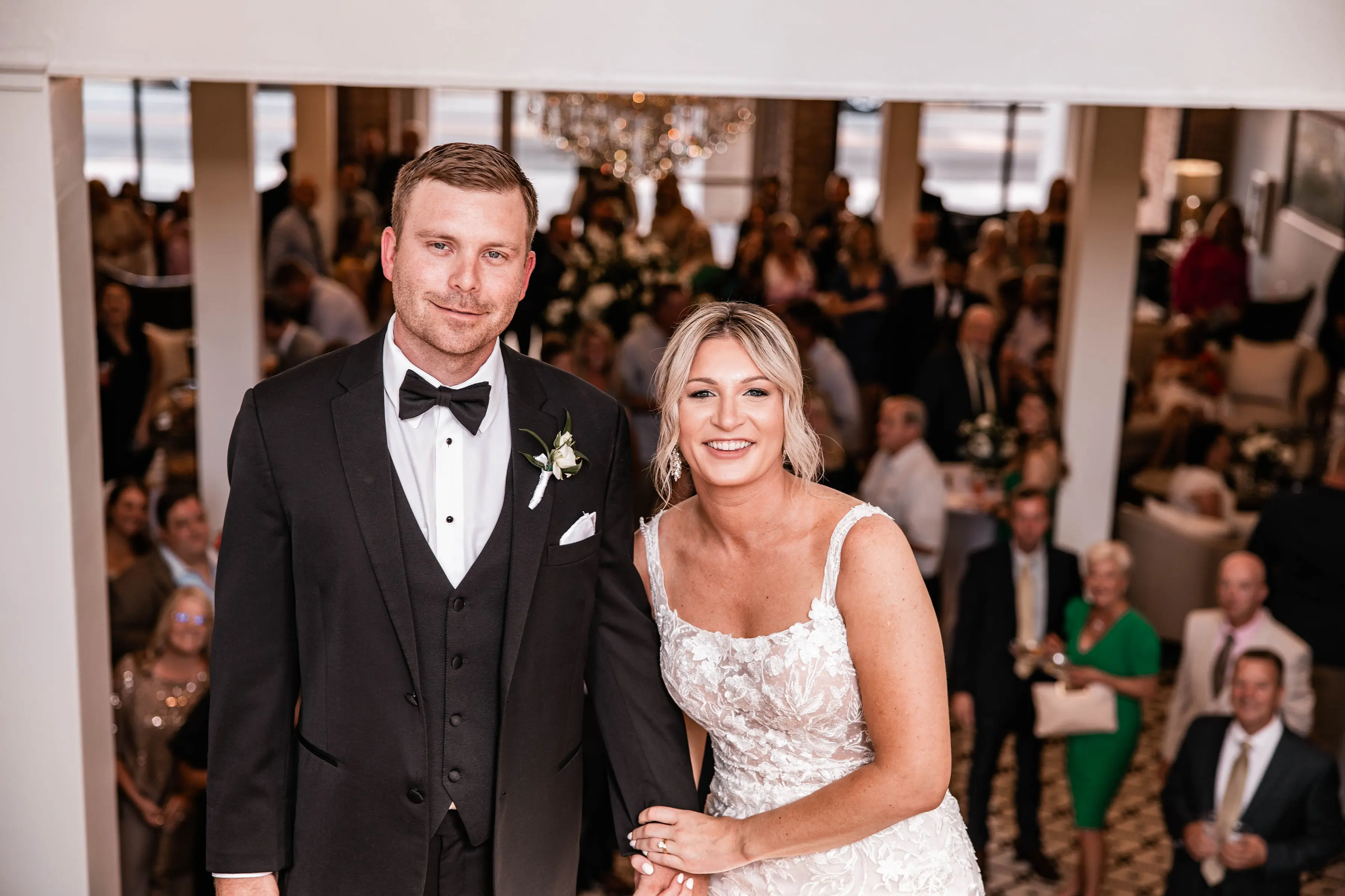 Bride In Nature-Inspired Square Neck Albany Maggie Sottero With Groom
