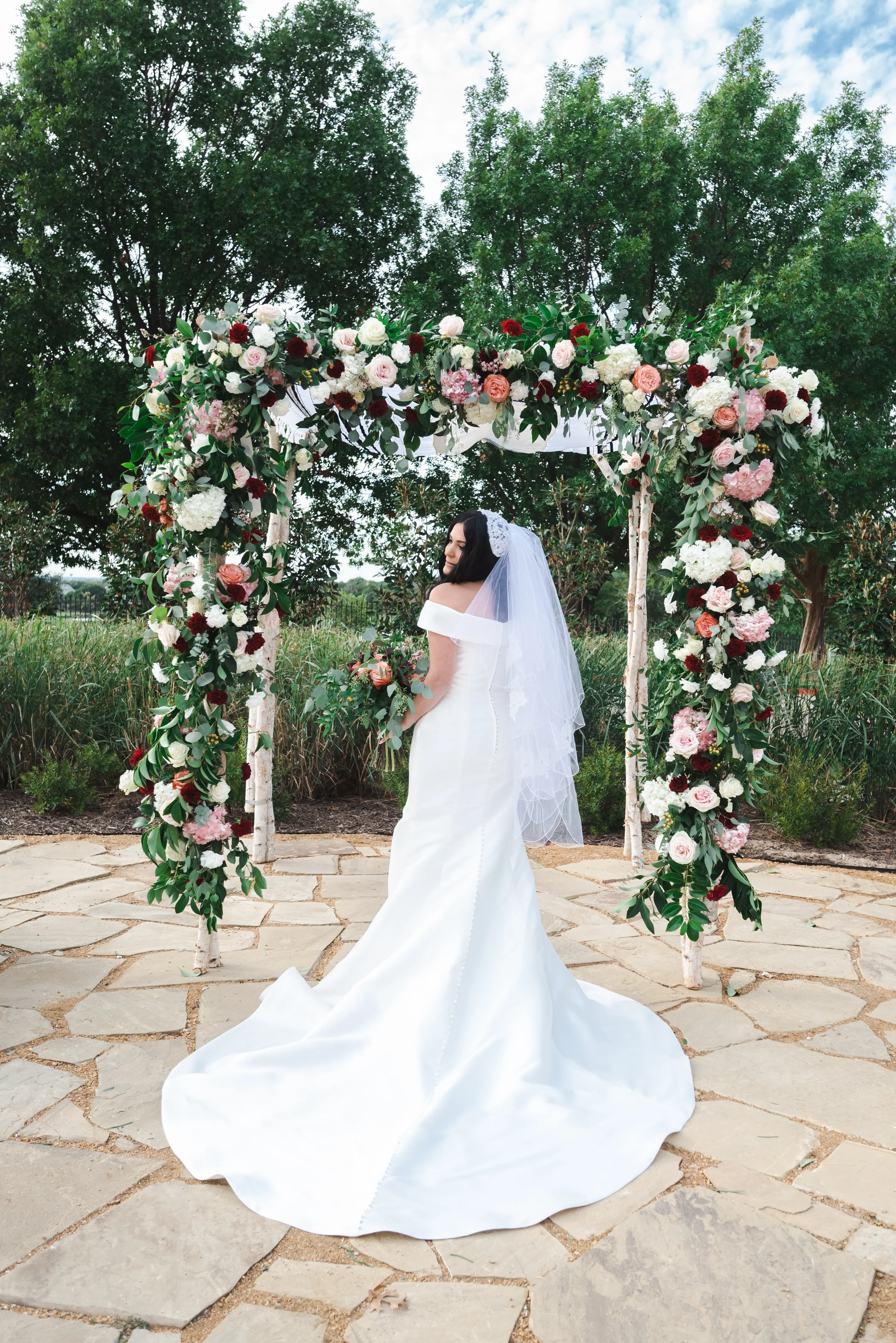 Bride Wearing Off-The-Shoulder Wedding Dress Josie By Rebecca Ingram