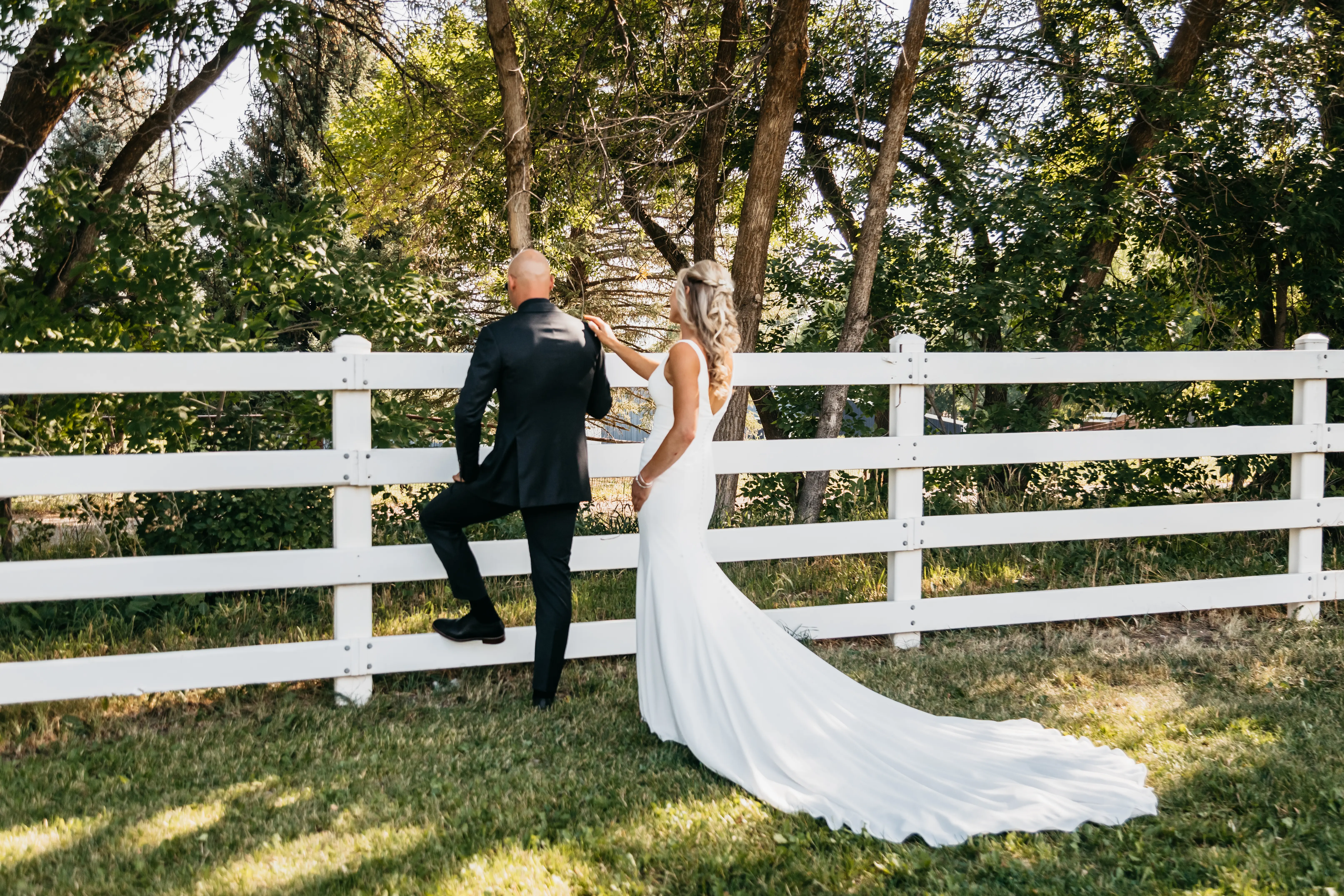 Real Bride in Crepe Fit-and-Flare Wedding Dress with Deep V-Neckline called Fernanda by Maggie Sottero