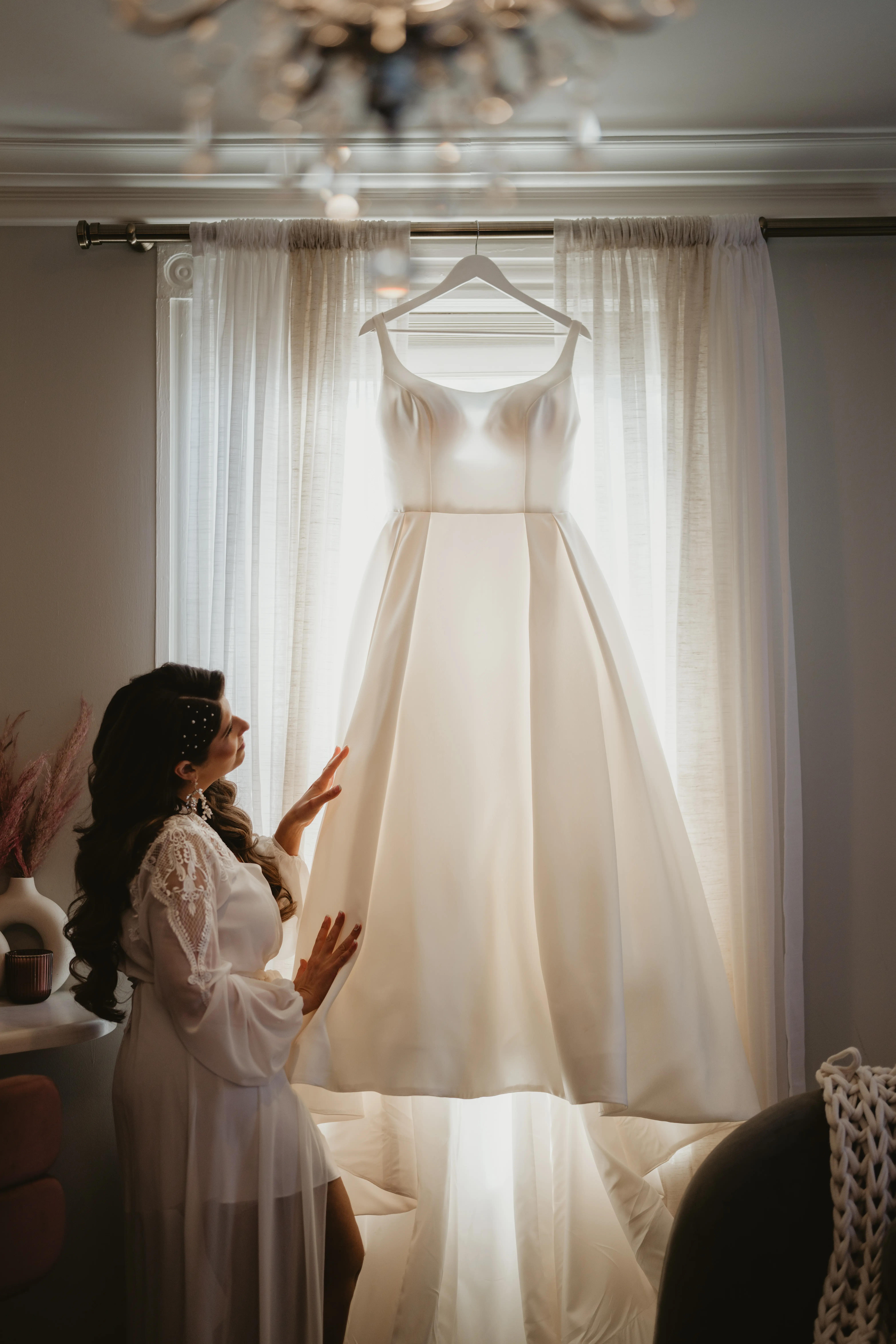 Bride In Simple Satin Wedding Dress Called Selena By Maggie Sottero