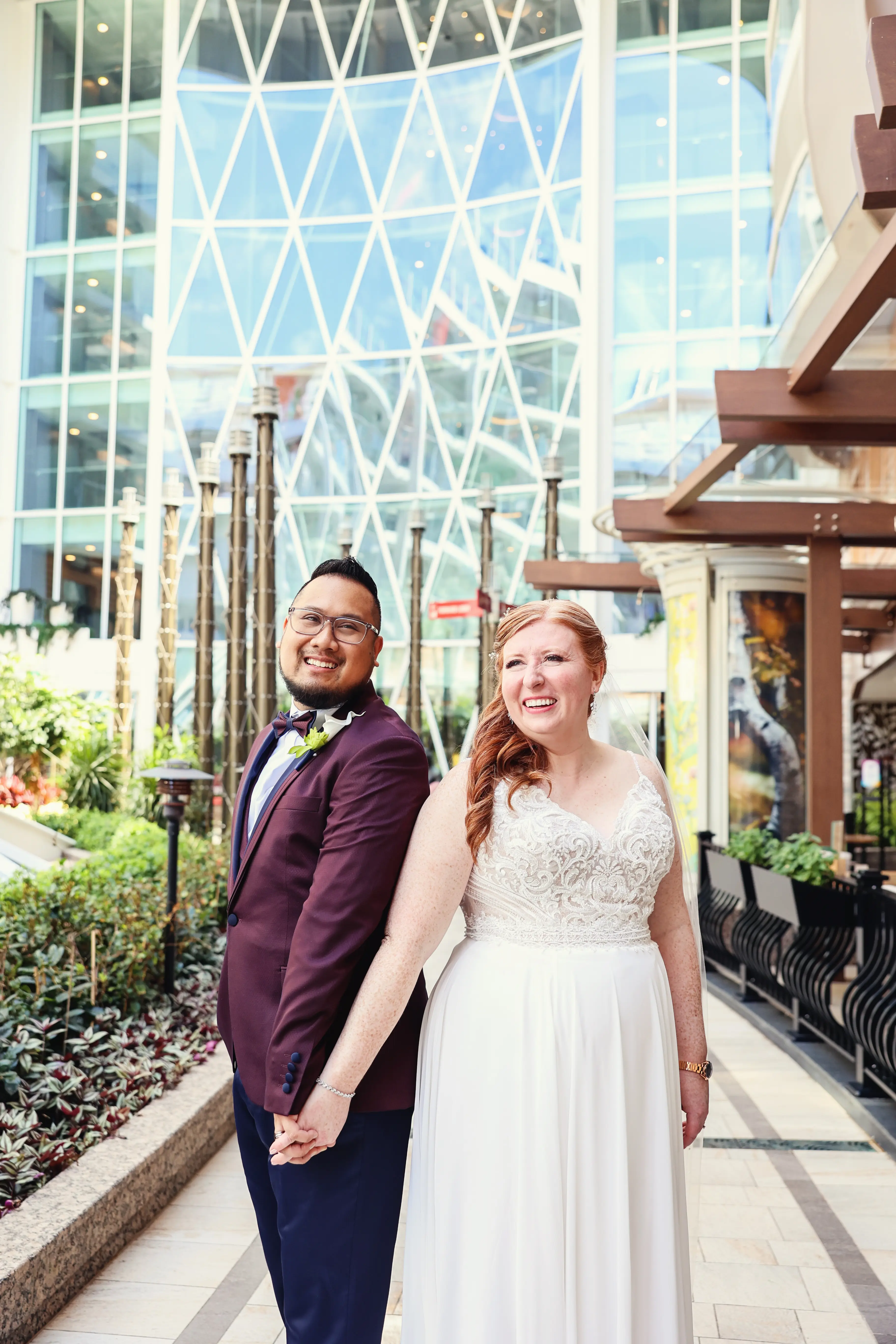 Bride In Aurora Chiffon Thigh High Slit Lorraine Rebecca Ingram With Groom