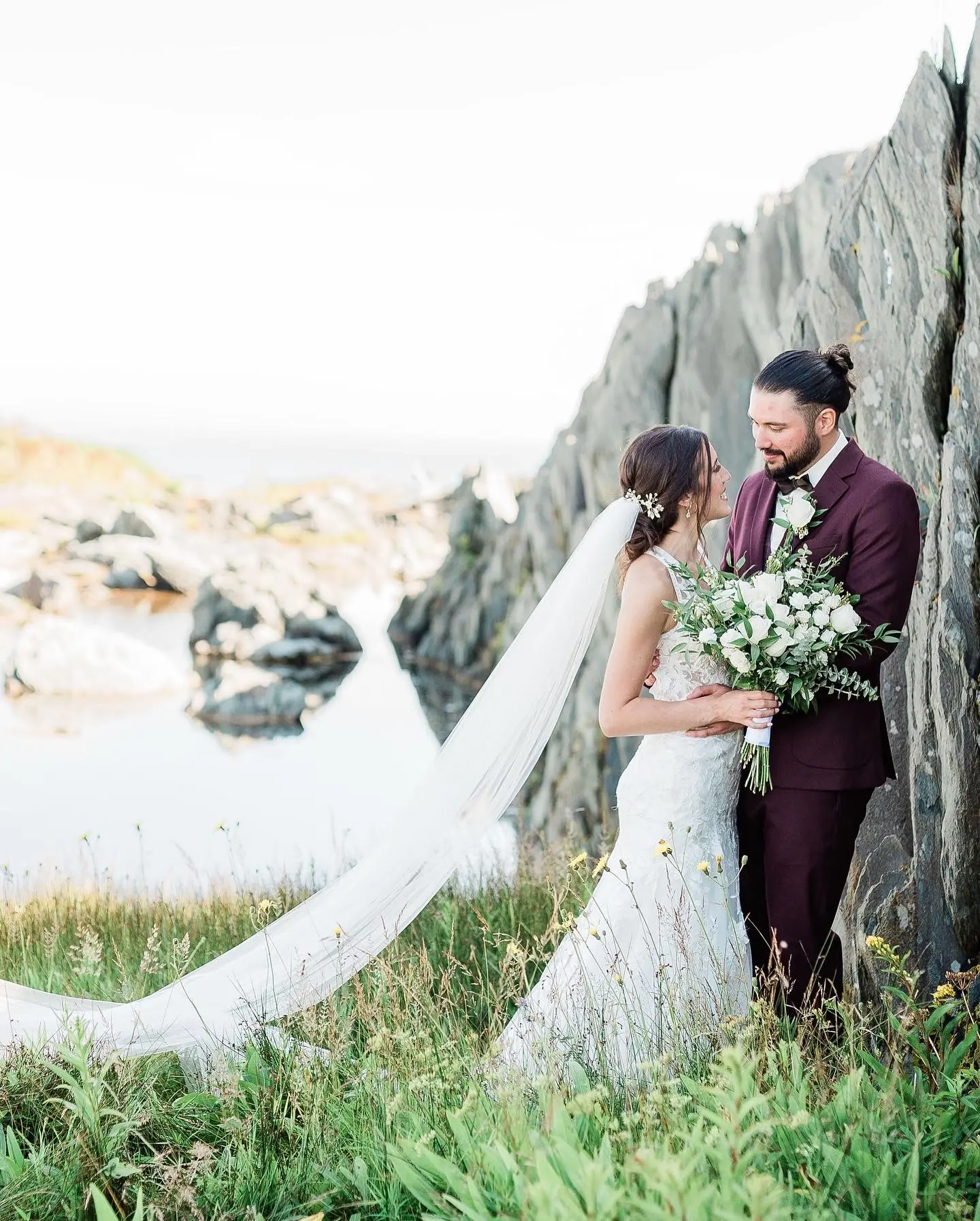 Groom With Bride Wearing Boho Wedding Dress With Keyhole Back Elizabetta By Rebecca Ingram