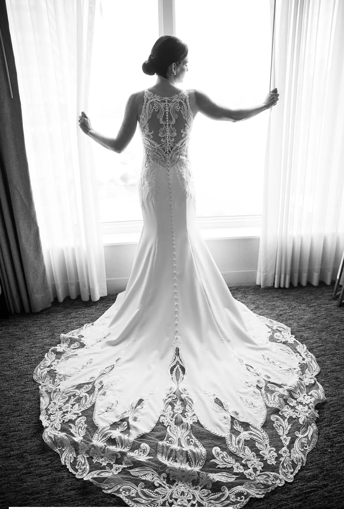 Bride Wearing Halter Style Crepe Wedding Dress Audrina By Maggie Sottero