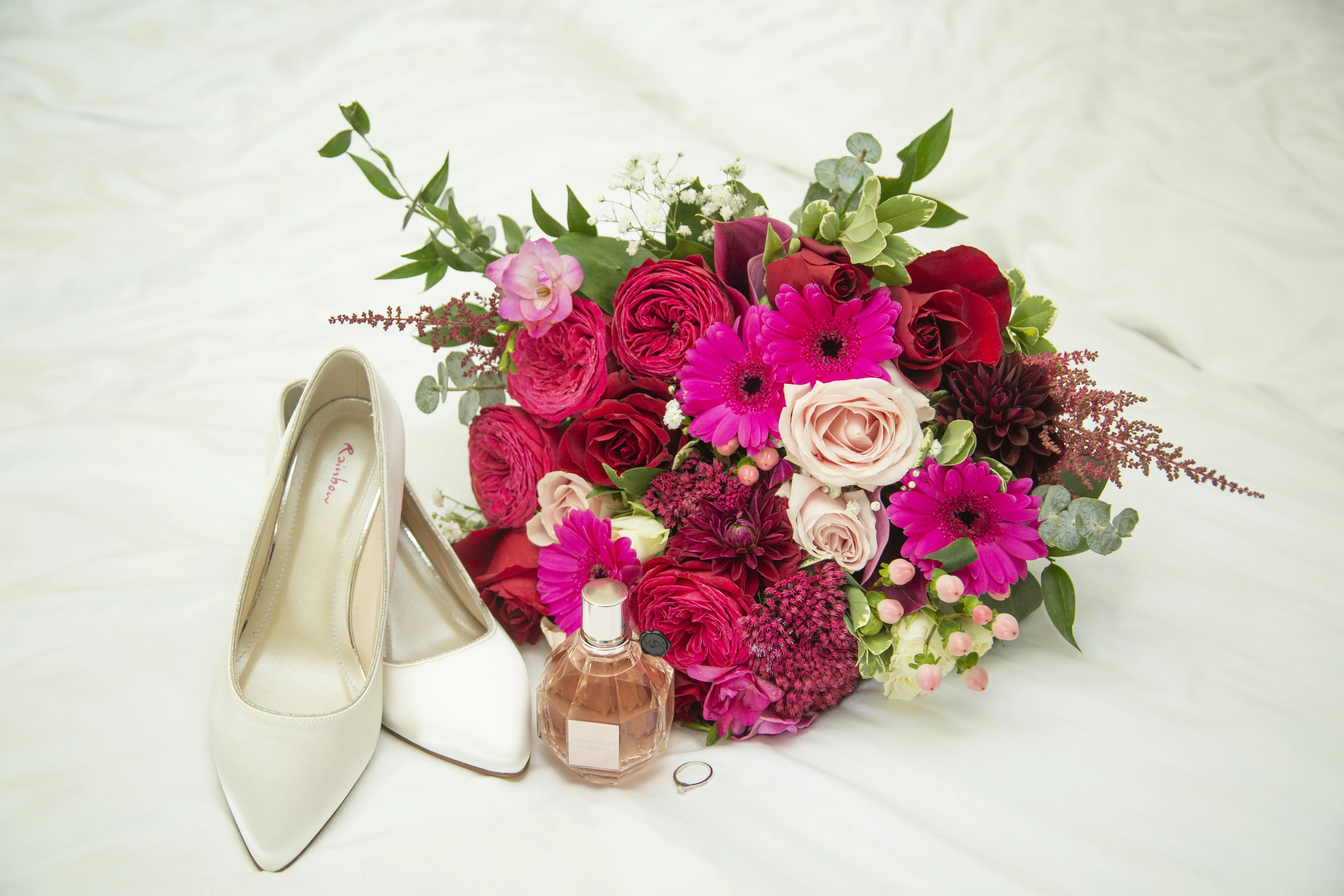 Pink Floral Bouquet With Wedding Shoes