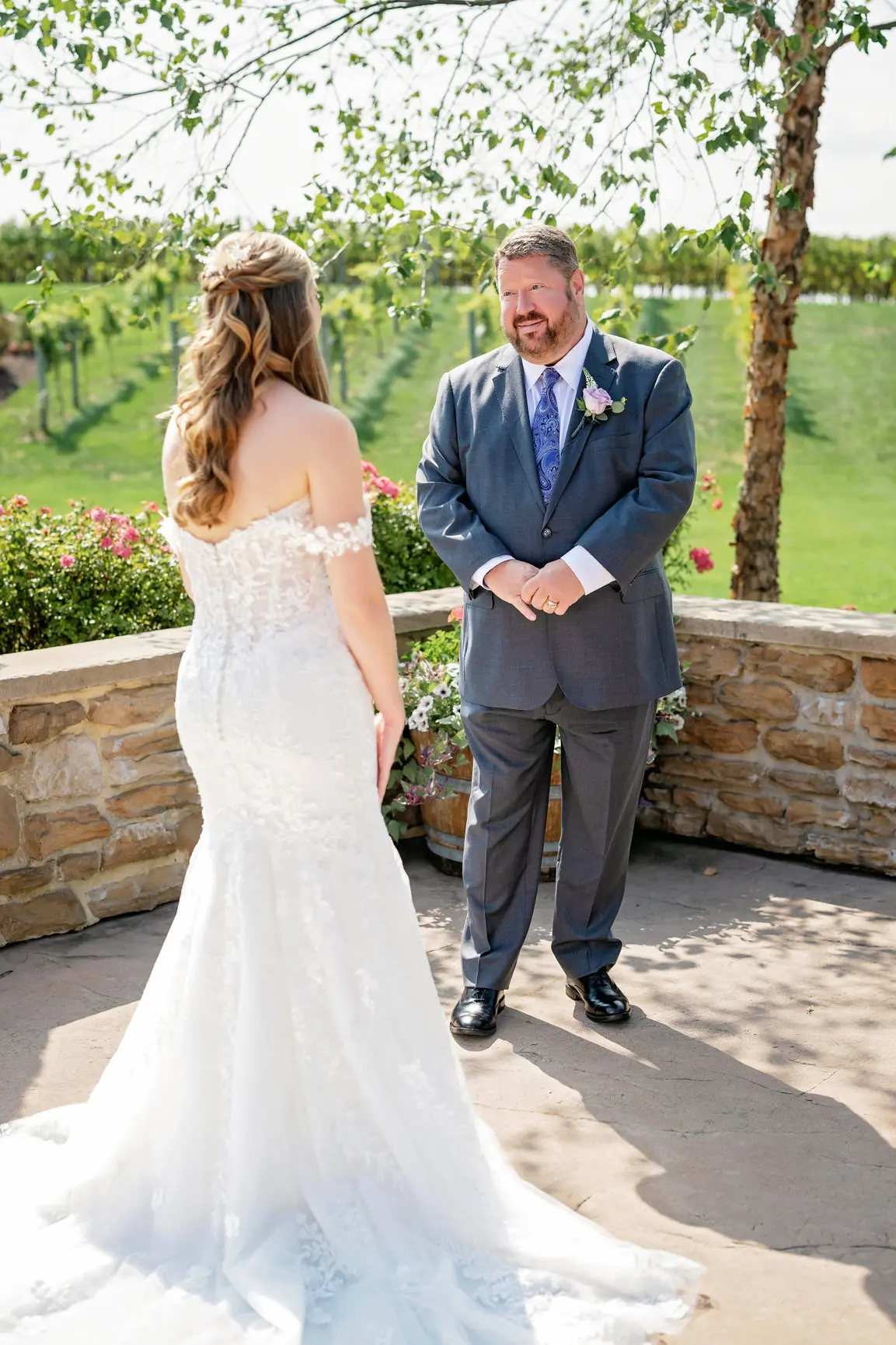 Bride Wearing Lace Wedding Dress Called Lennon By Maggie Sottero First Look With A Man