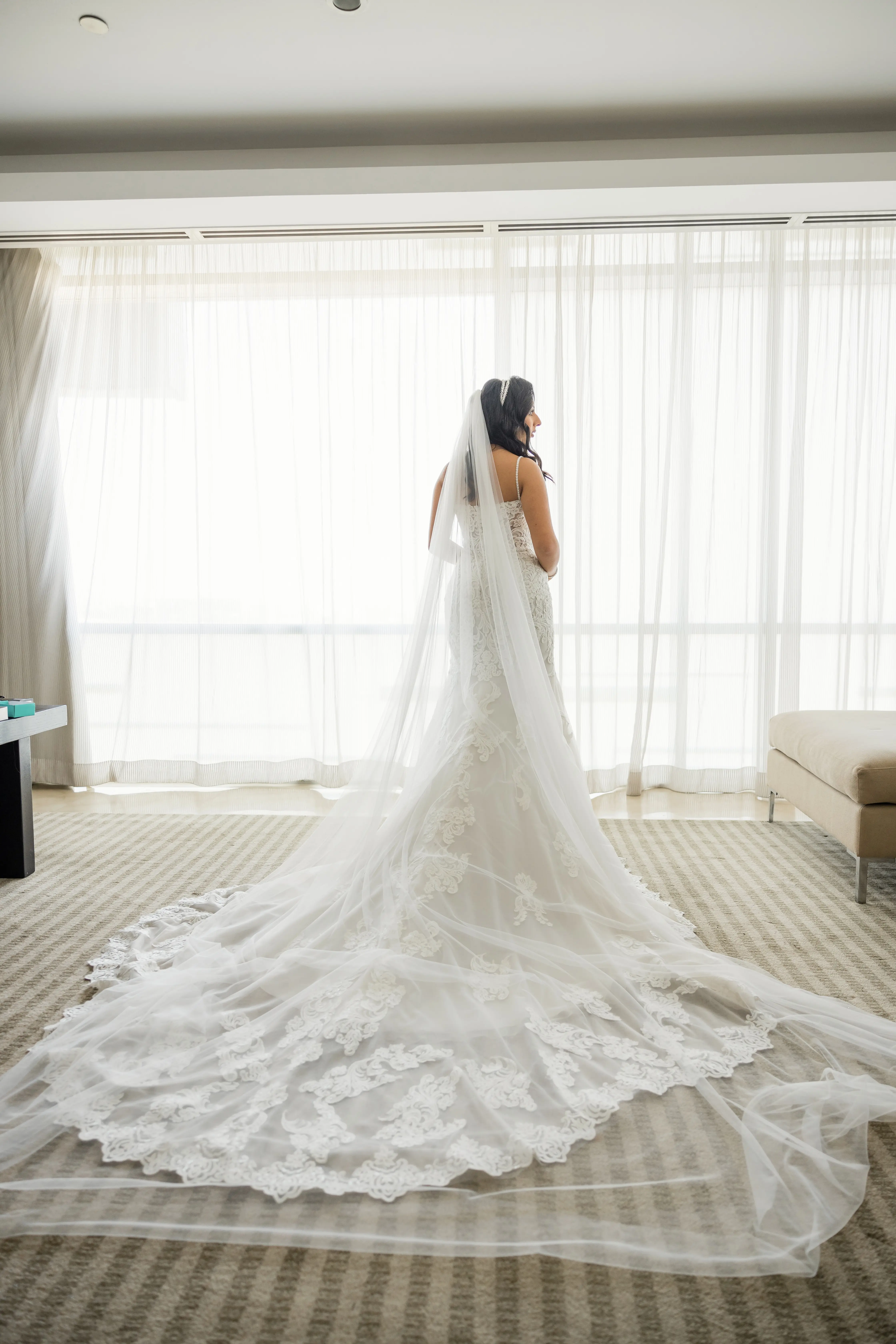 Bride Wearing Sexy Lace Wedding Dress Called Fiona By Maggie Sottero With Veil