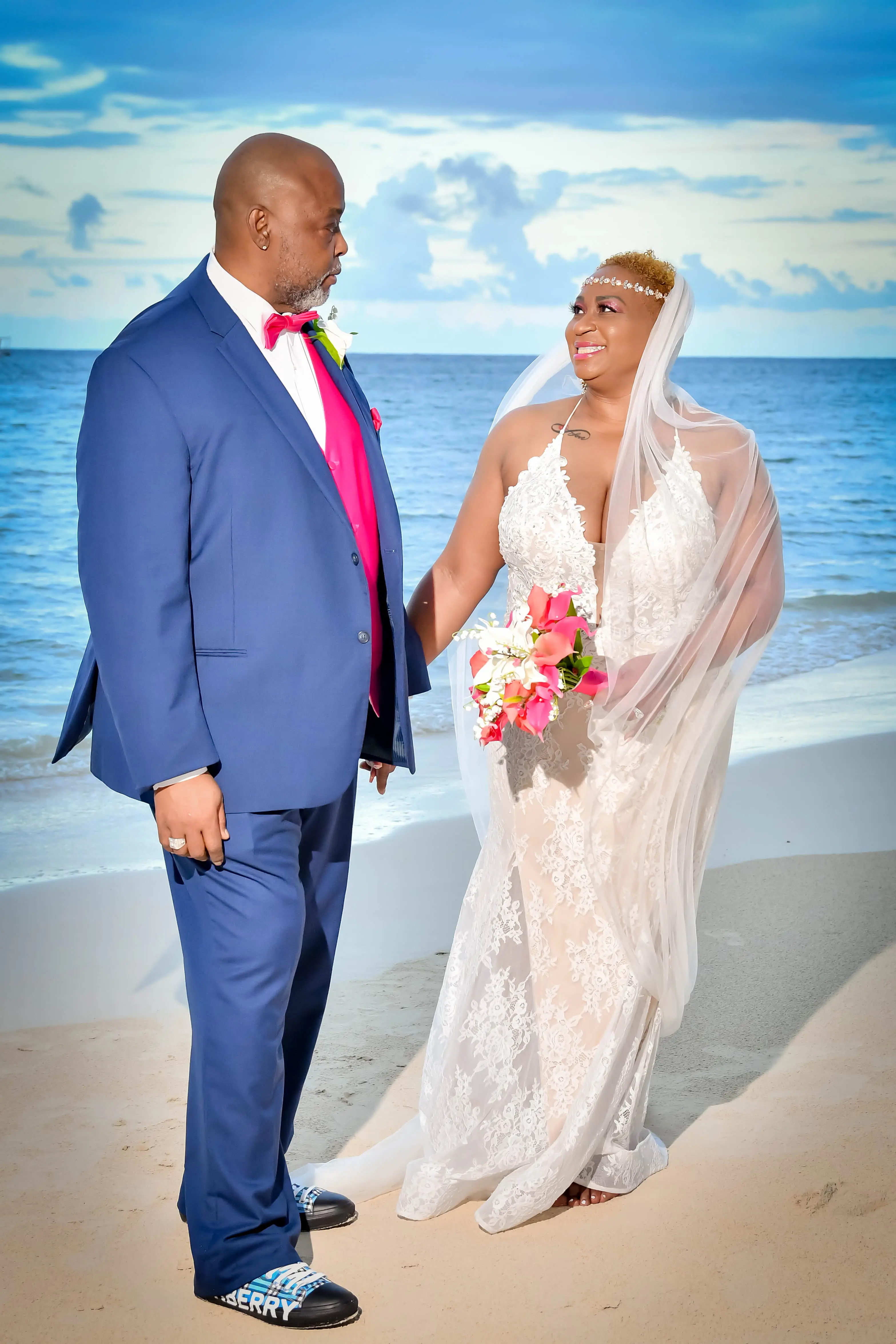 Bride Wearing Sparkly Lace Wedding Dress Called Tuscany Lynette By Maggie Sottero