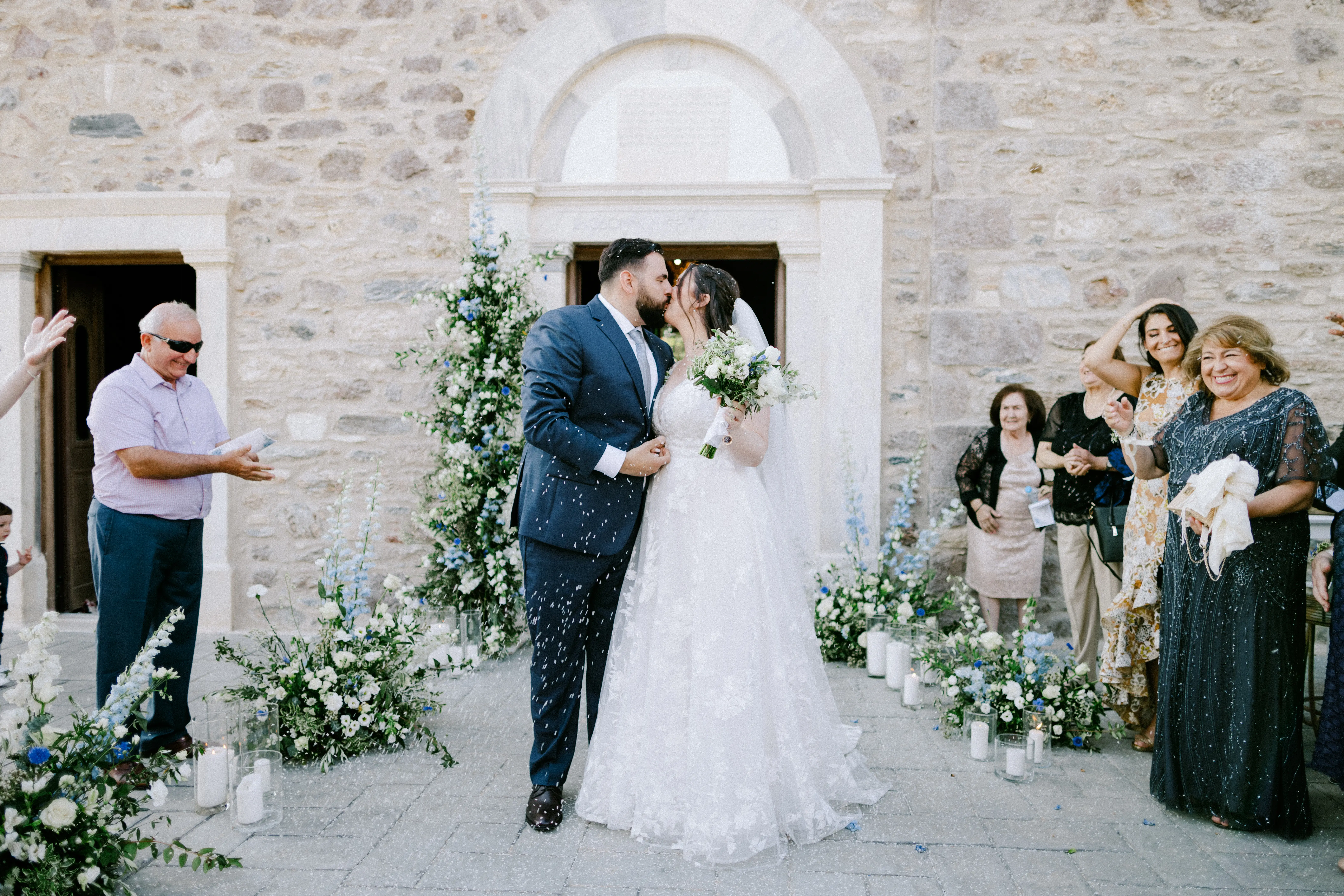 Bride In Lace A-line Winter Maggie Sottero With Groom