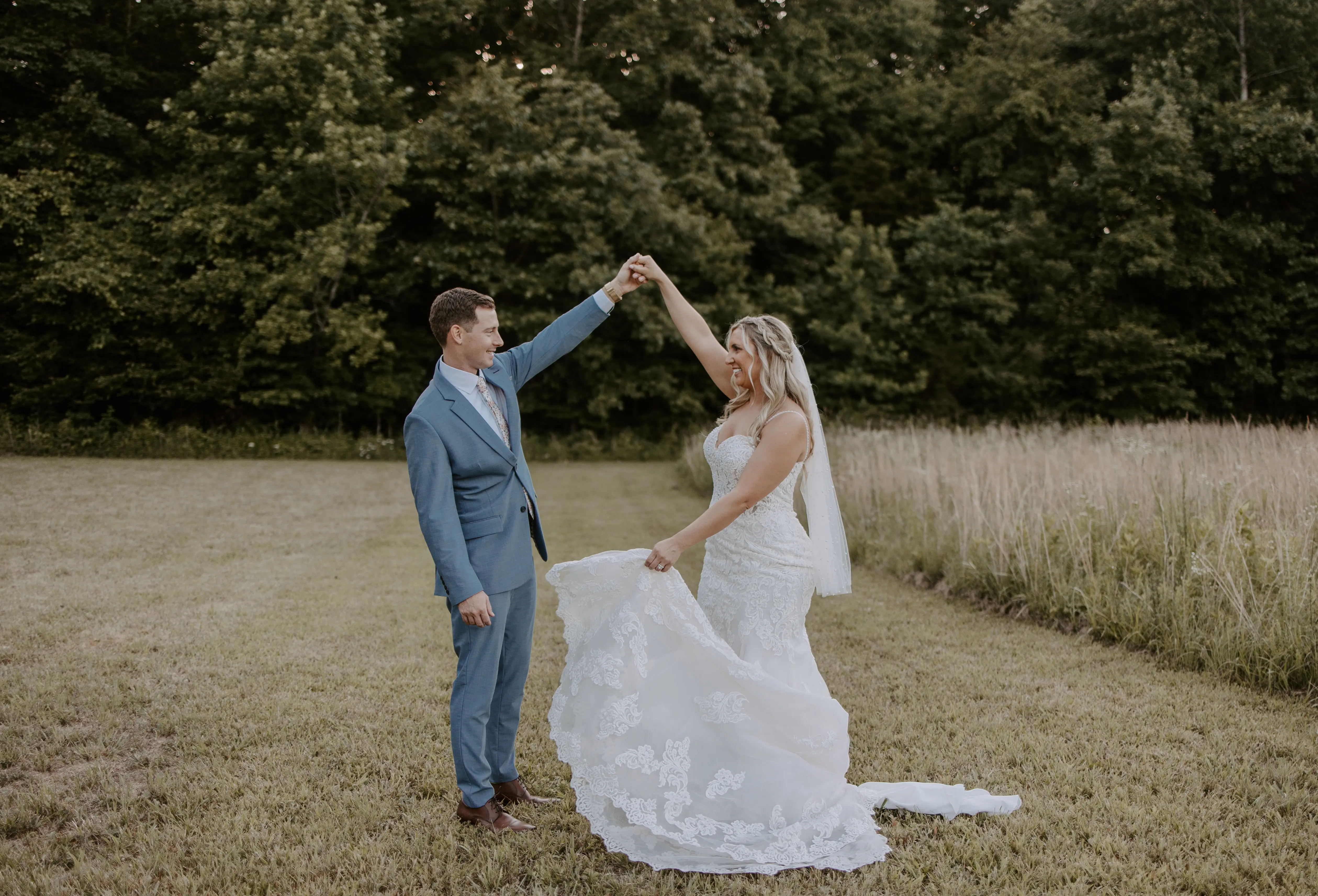 Bride In Sparkly Lace Gown With Lace Train Called Fiona By Maggie Sottero