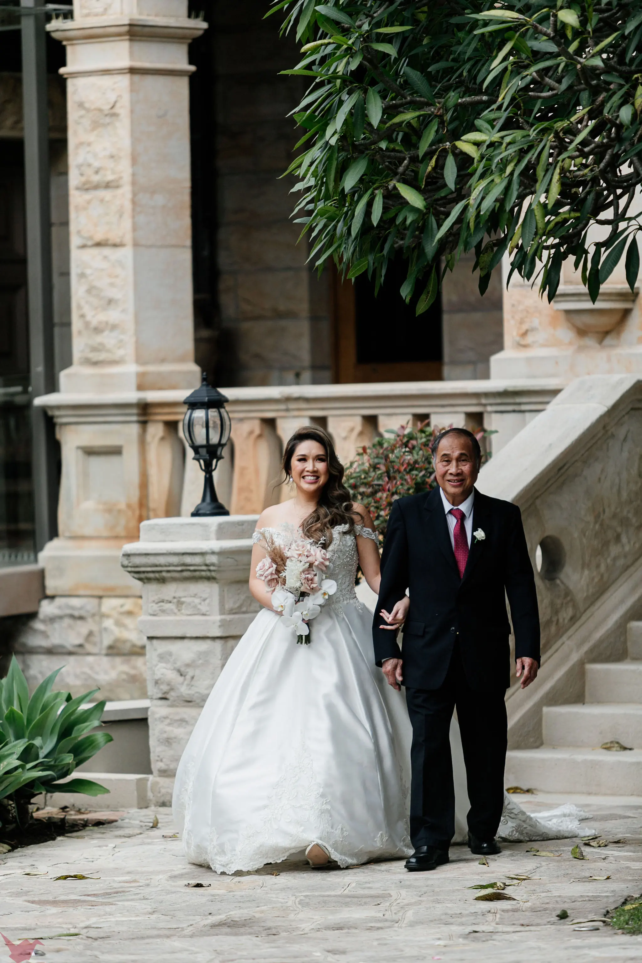 Bride Wearing Princess Ballgown Wedding Dress Called Kimora By Sottero And Midgley Walking With Father
