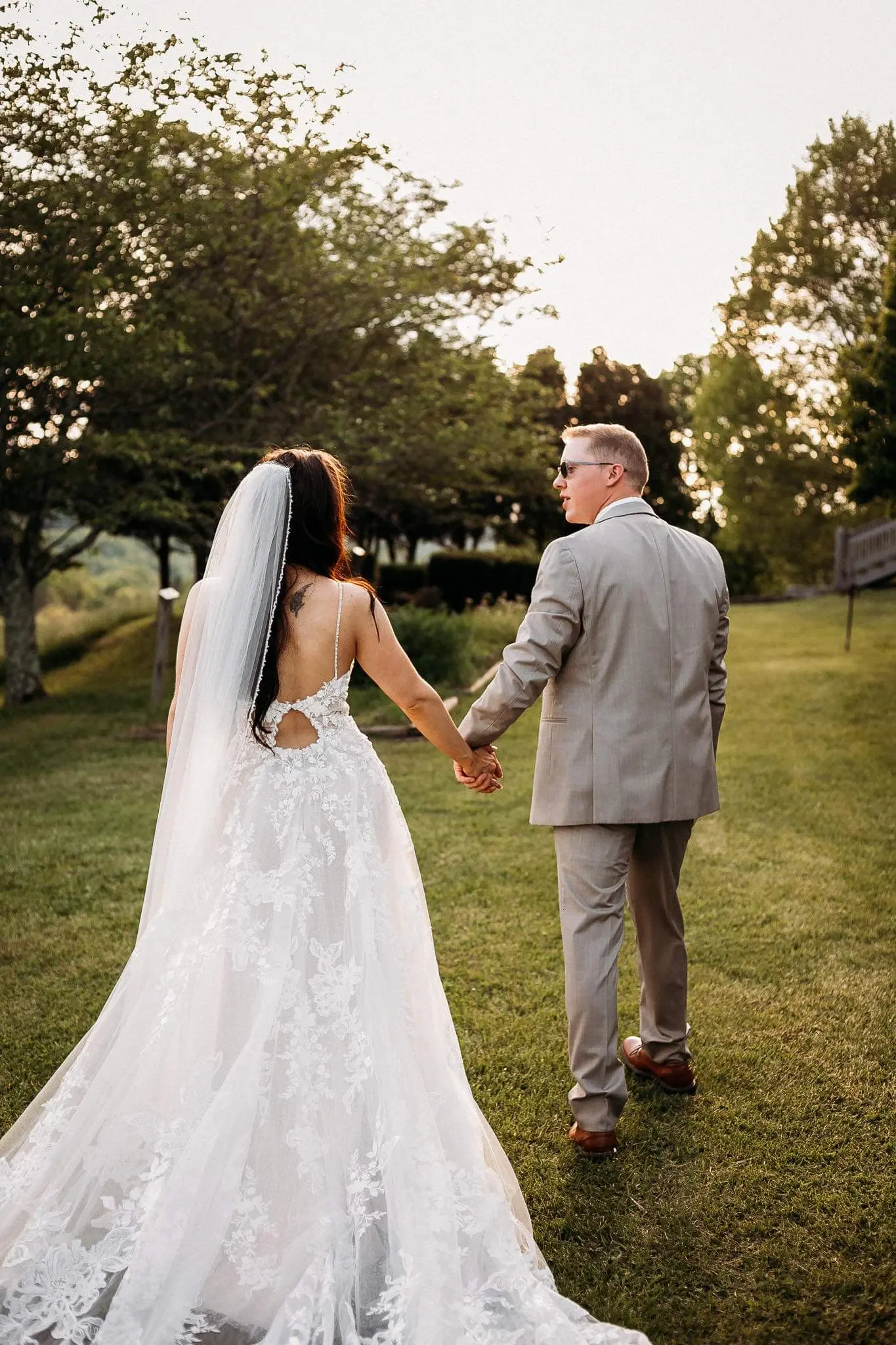 Real Bride in Beaded Lace A-Line Wedding Dress Named Marlow By Sottero & Midgley with Groom