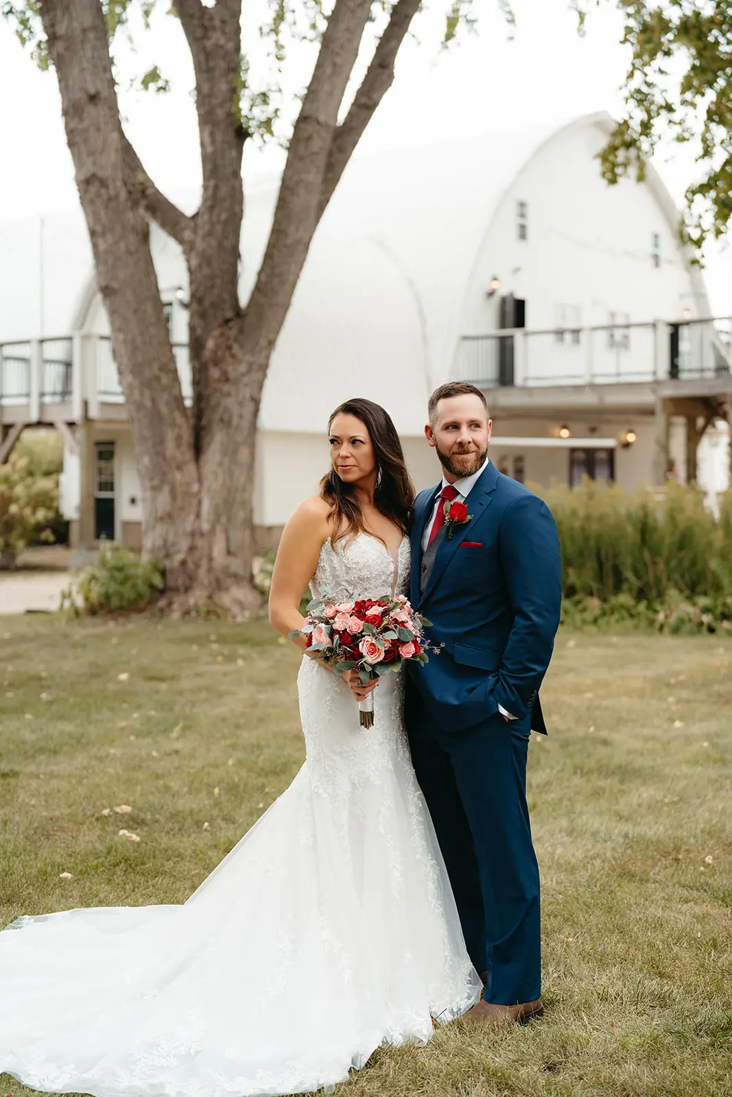 Groom With Bride Wearing Floral Beaded Mermaid Gown Lennon By Maggie Sottero