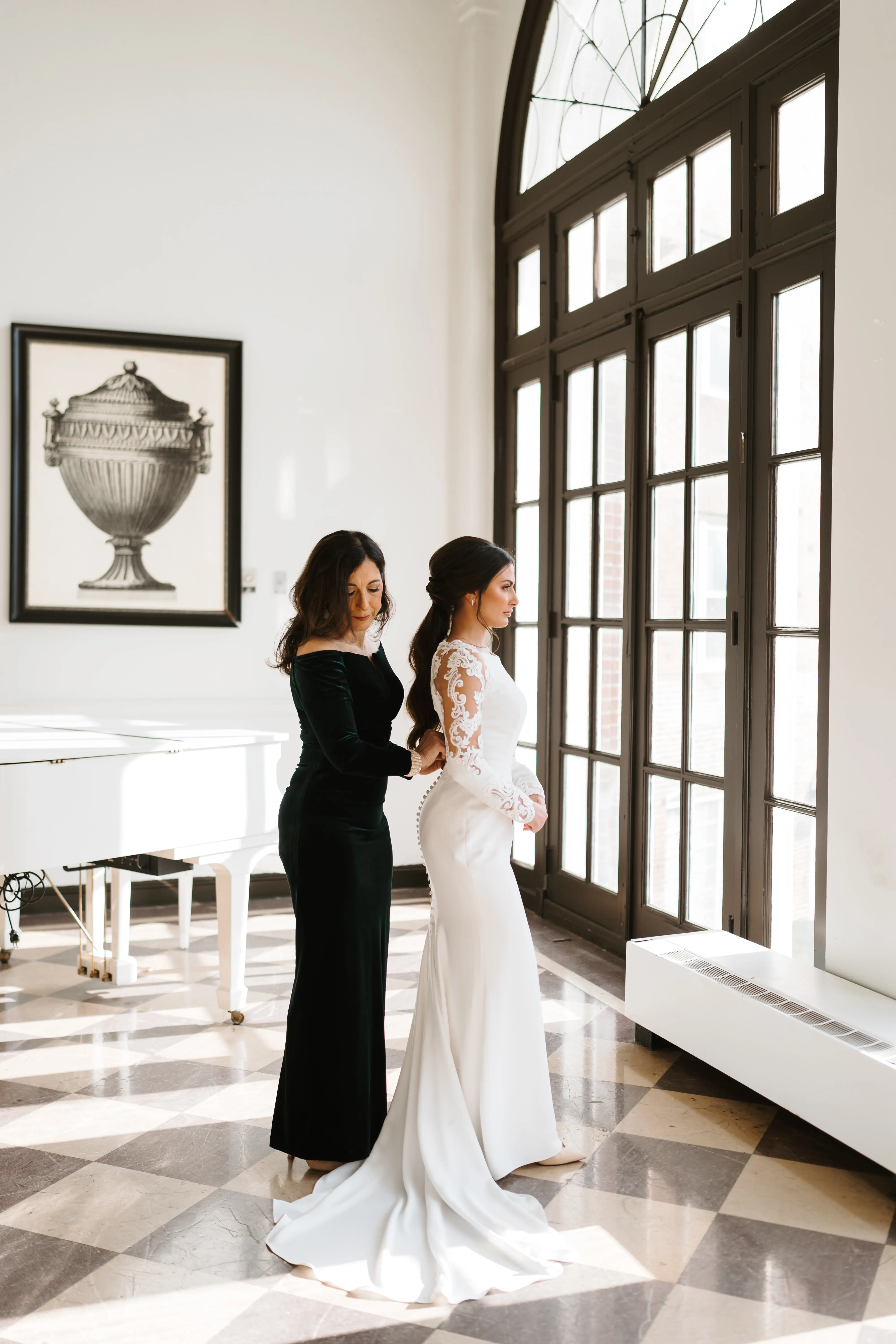 Bride in Modest Wedding Dress Called Bethany By Rebecca Ingram With Mother Of The Bride