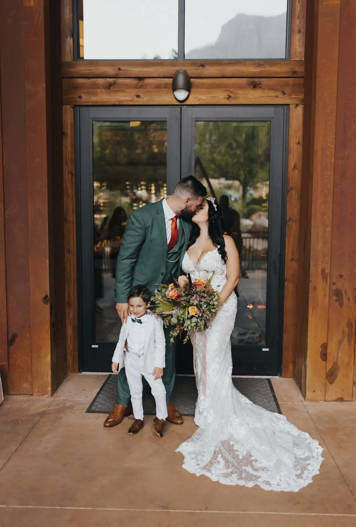 Groom With Bride Wearing Lace Mermaid Wedding Dress Tuscany By Maggie Sottero