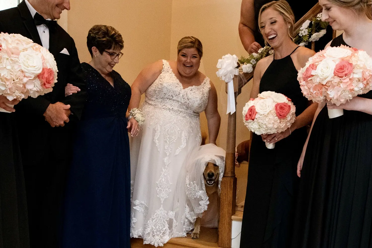 Bride wearing Lace A-line Wedding Dress called Trinity Lynette by Maggie Sottero and the wedding party