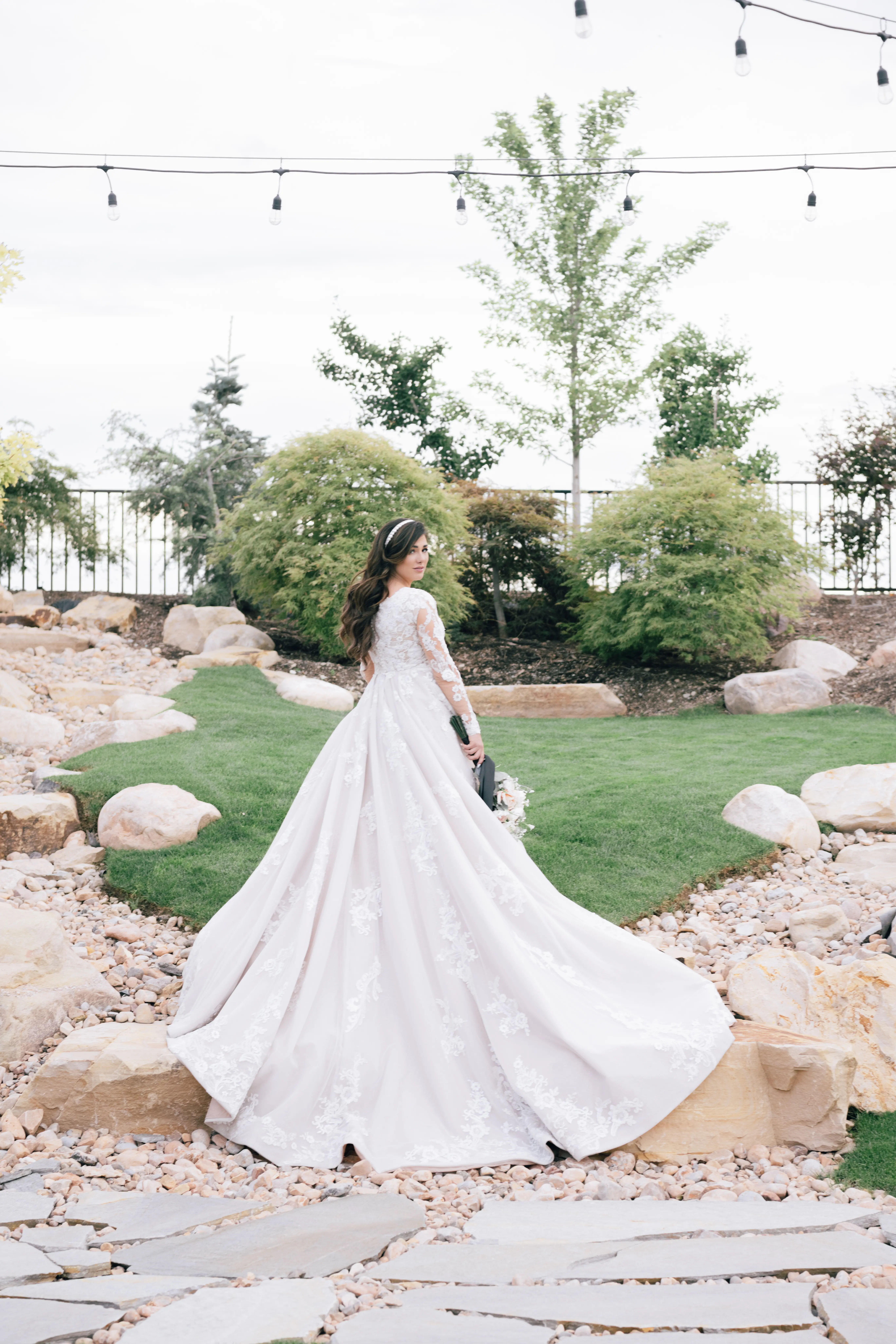 Real Bride in Long Sleeve Regal Ball Gown Wedding Dress in Sparkly Lace Called Norvinia Lynette by Sottero & Midgely