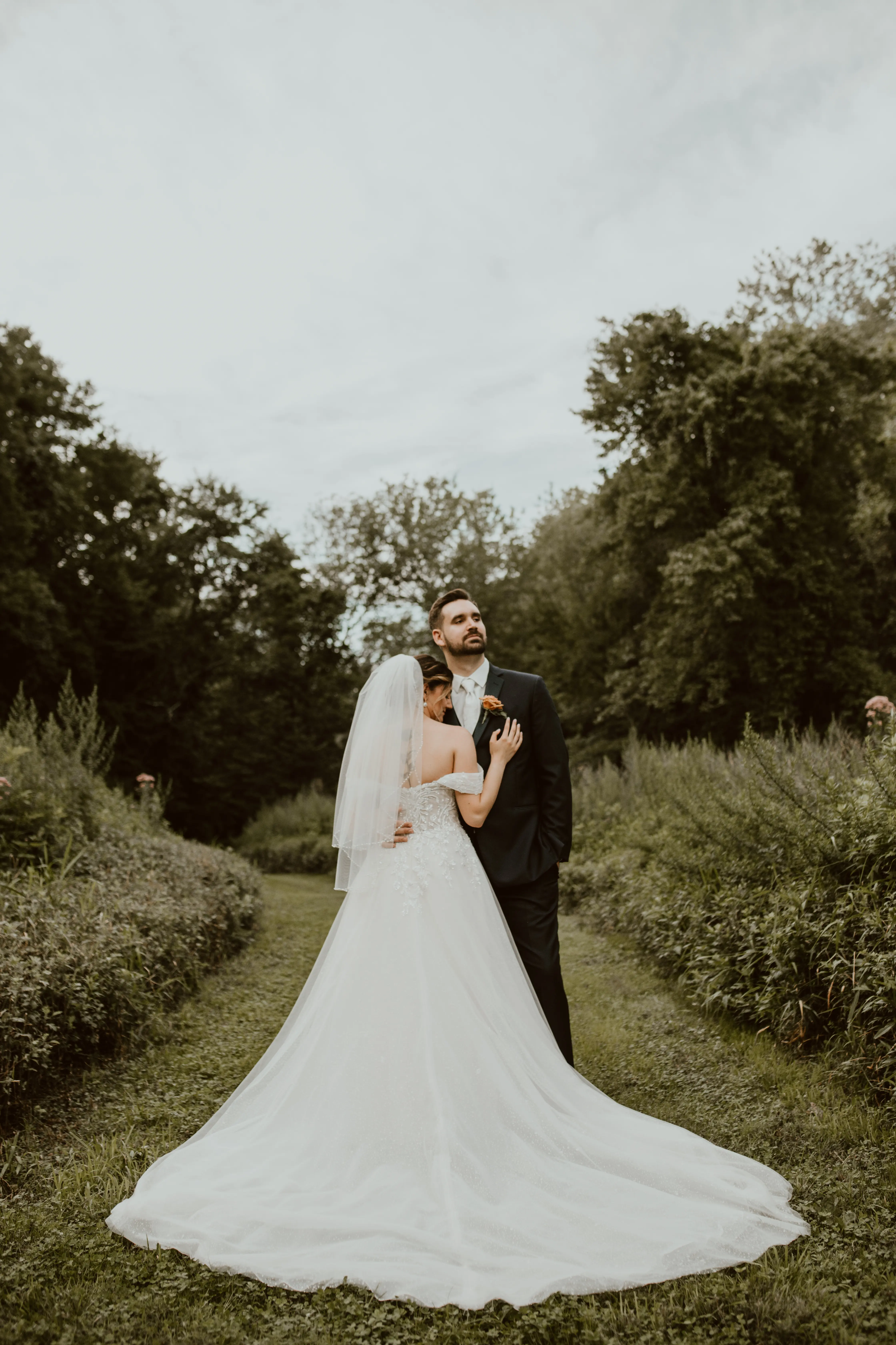 Bride In Strapless Sequin Artemis Maggie Sottero With Groom