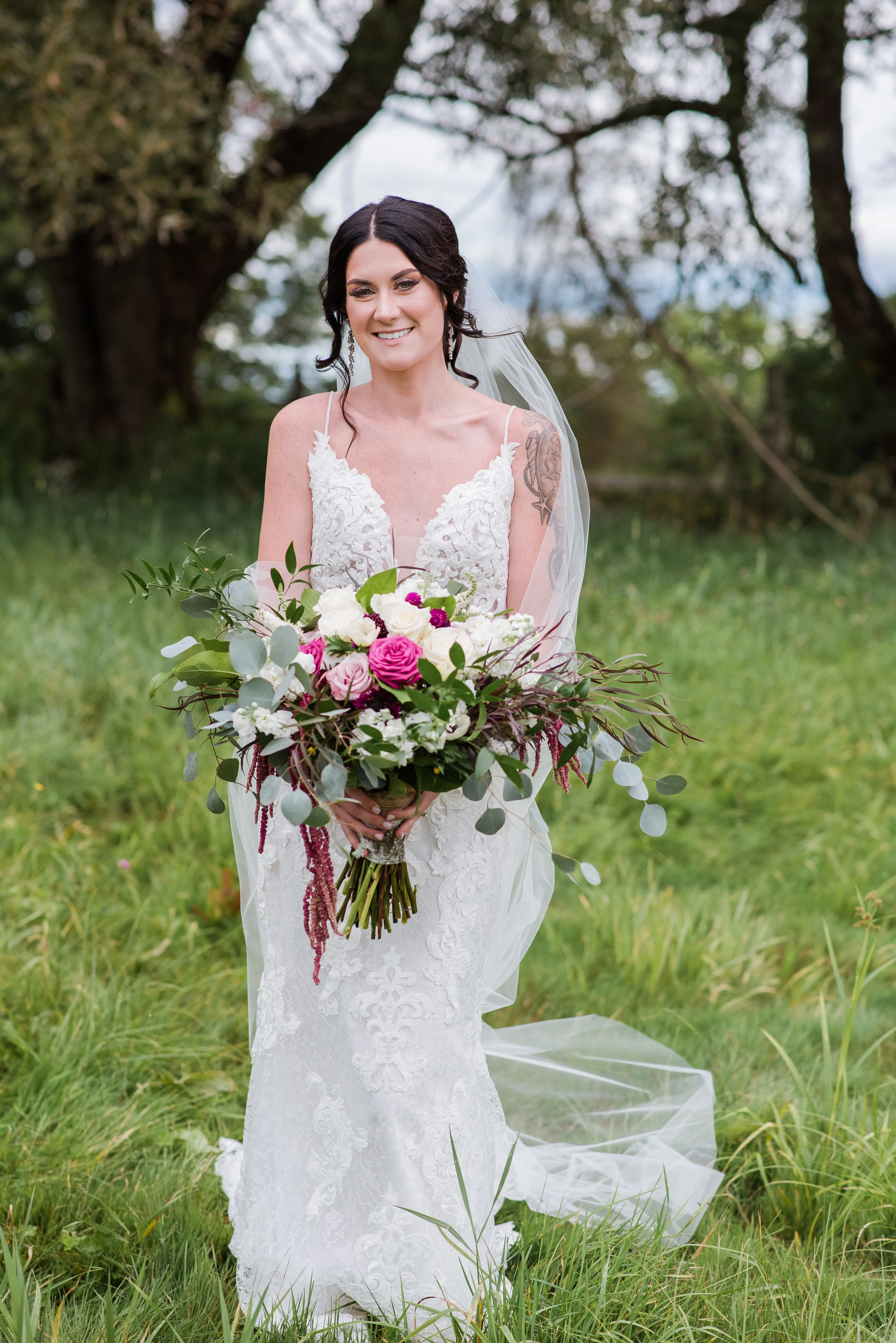 Bride Wearing Lace Sheath Wedding Dress Tuscany Lynette By Maggie Sottero