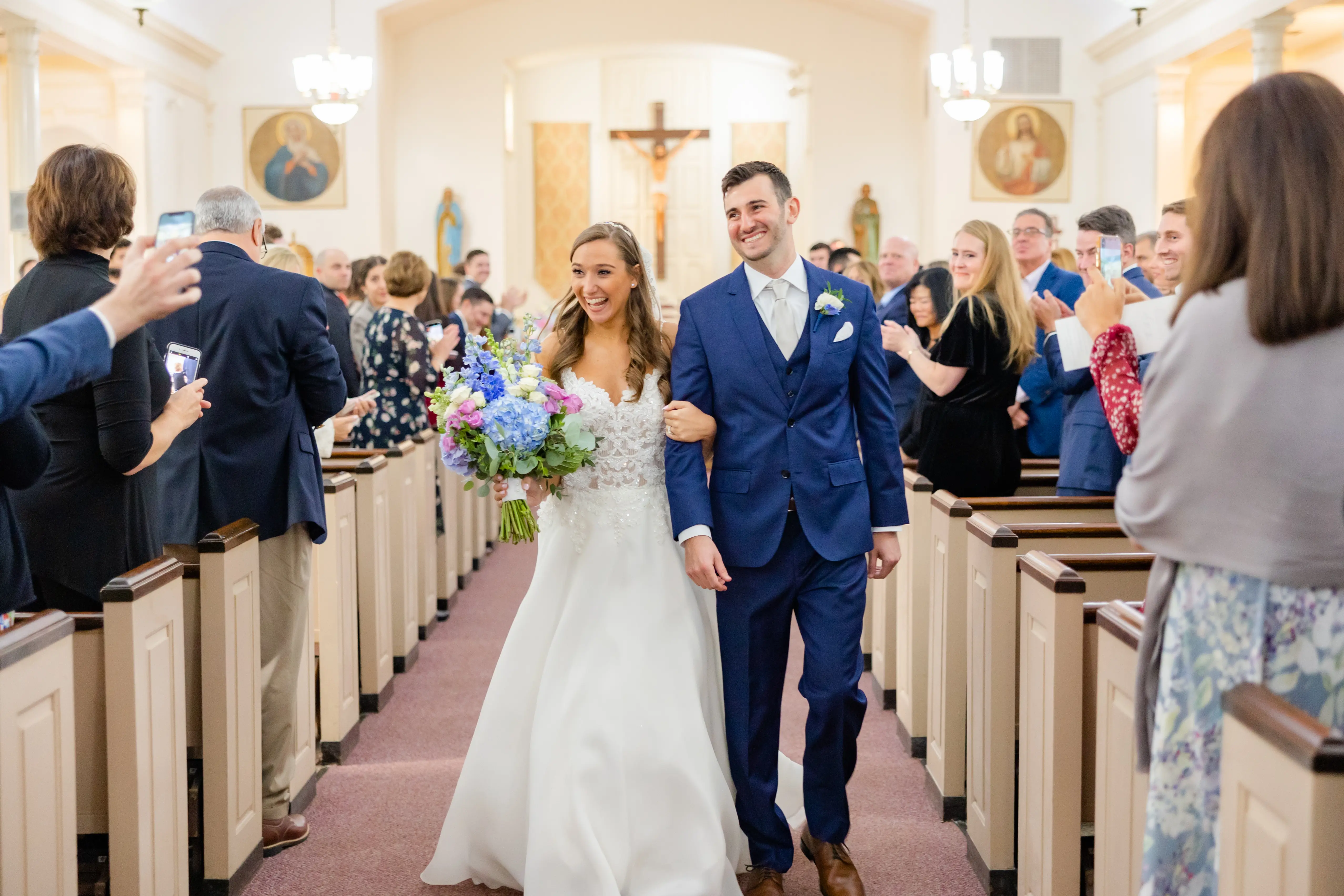 Groom with Bride in Flirty A-Line Wedding Dress with Beaded Lace Motifs and Sheer Bodice Called Savannah by Maggie Sottero