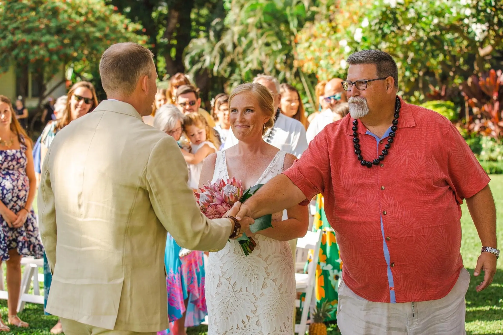 Real Bride in Boho Oversized Floral Lace Wedding Dress with Deep V-Neckline and Pearl Buttons Called Burke by Maggie Sottero