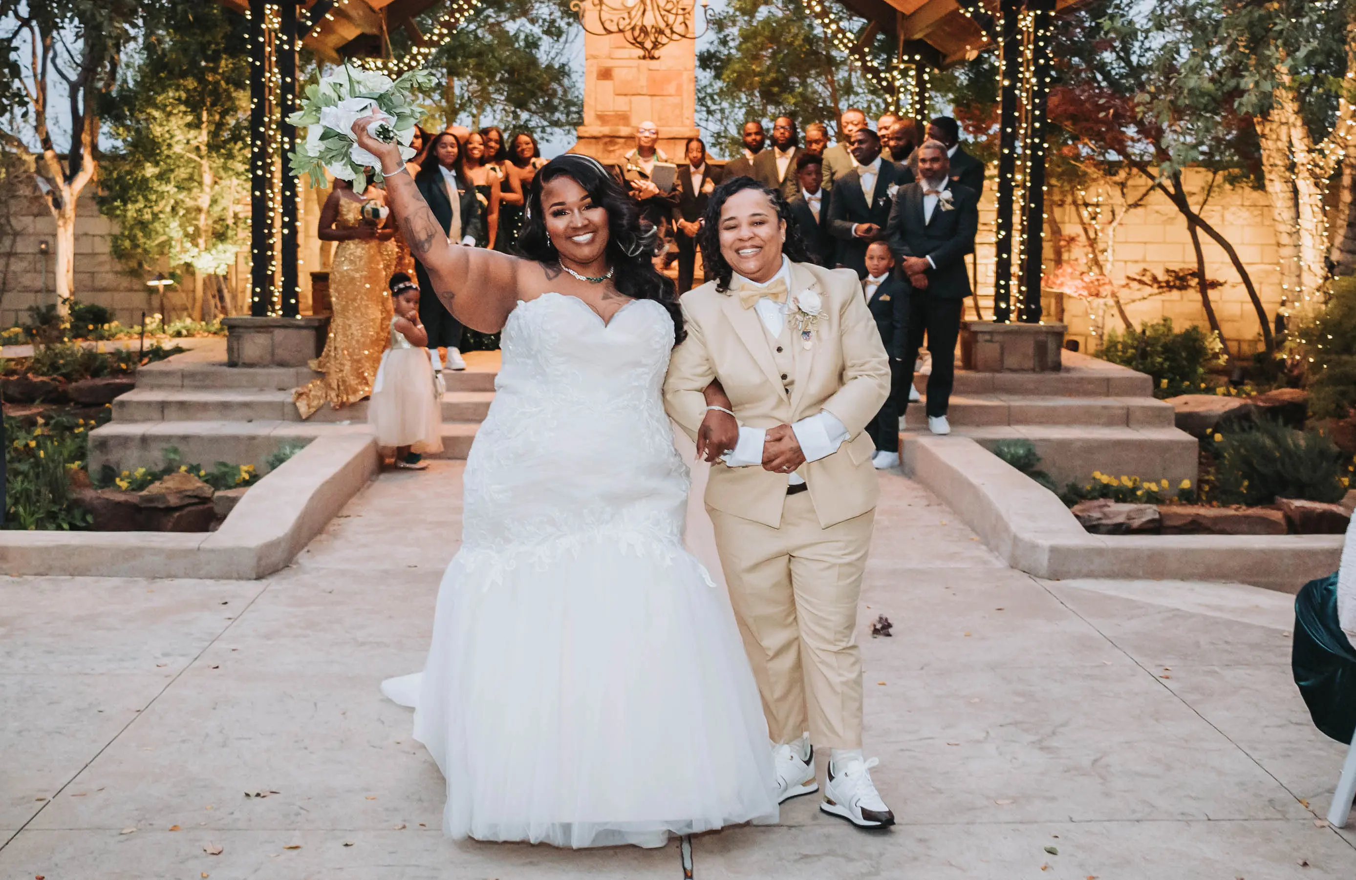 Real Bride in Ruched Tulled Mermaid Wedding Dress with Beaded Lace Motifs Called Georgia by Rebecca Ingram