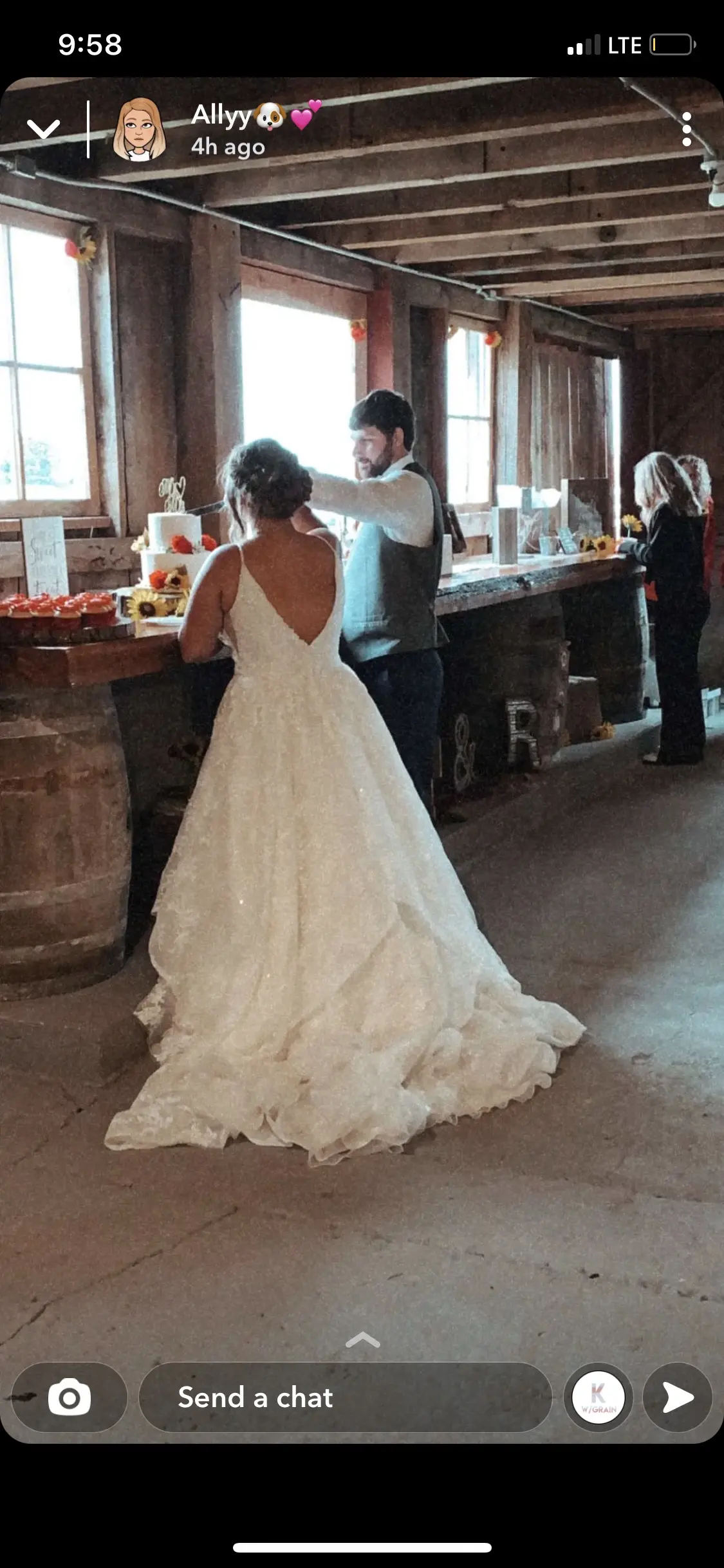 Bride In Lace Ruffled Wedding Dress Called Yuri By Maggie Sottero At Wedding Ceremony With Groom