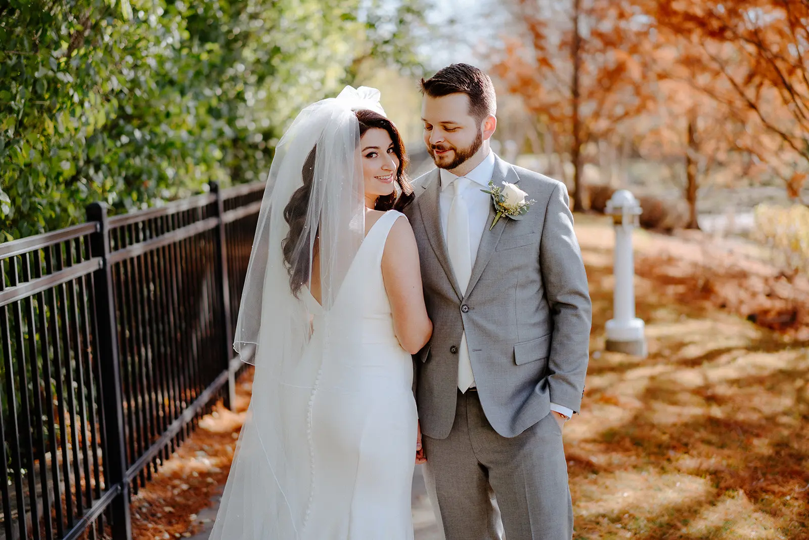 Bride Wearing Simple Wedding Dress Called Theodora By Rebecca Ingram With Groom