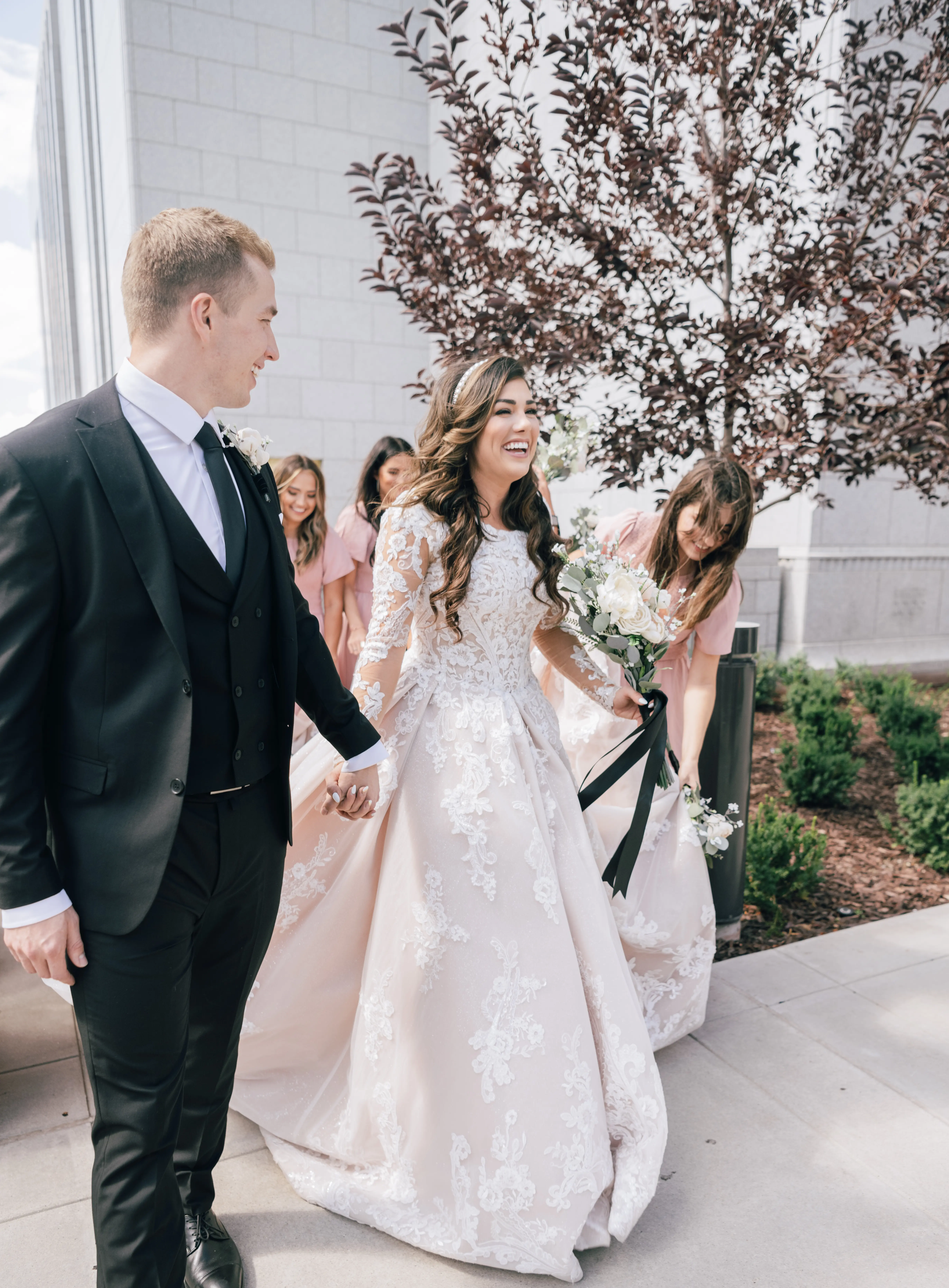 Real Bride in Long Sleeve Regal Ball Gown Wedding Dress in Sparkly Lace Called Norvinia Lynette by Sottero & Midgely