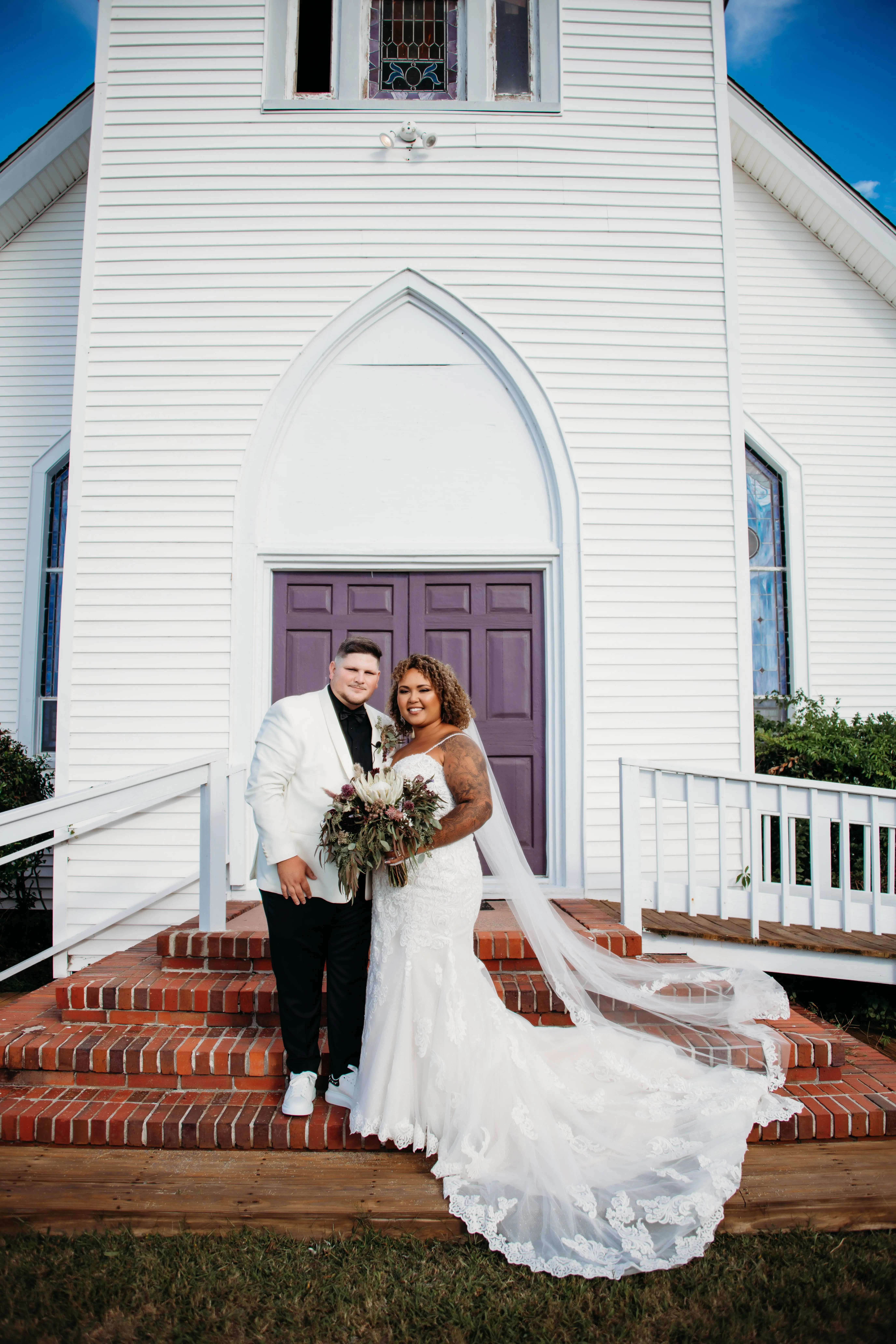 Real Bride in Breaded Sparkly Lace Fit-and-Flare Dress with Scalloped Illusion Lace Train Called Fiona by Maggie Sottero