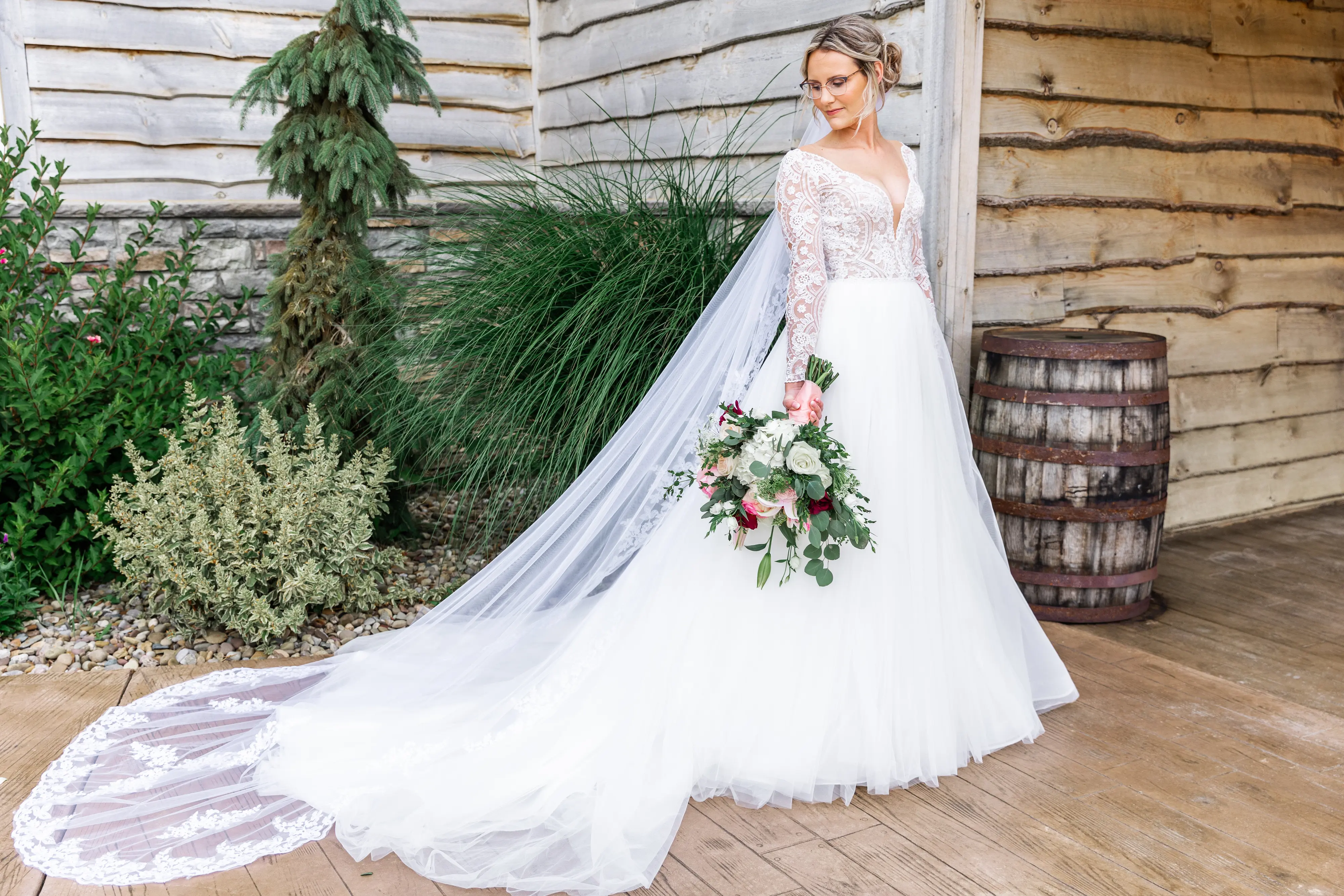 Bride Wearing Romantic Long Sleeve Ball Gown Mallory Dawn By Maggie Sottero