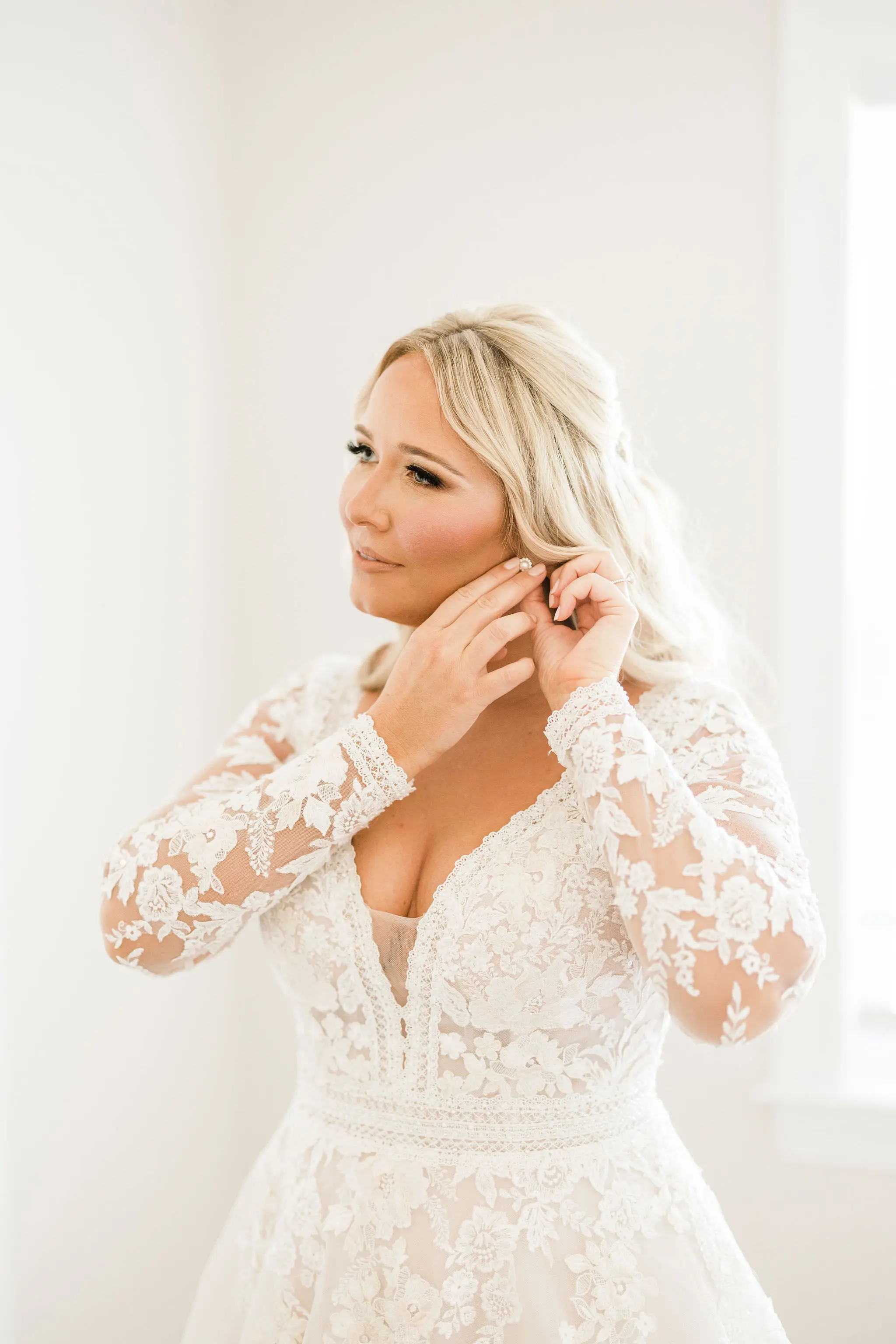 Real Bride in Illusion Sleeve A-Line Wedding Dress with Beaded Lace Motifs Over Sparkle Tulle Called Raphael by Maggie Sottero
