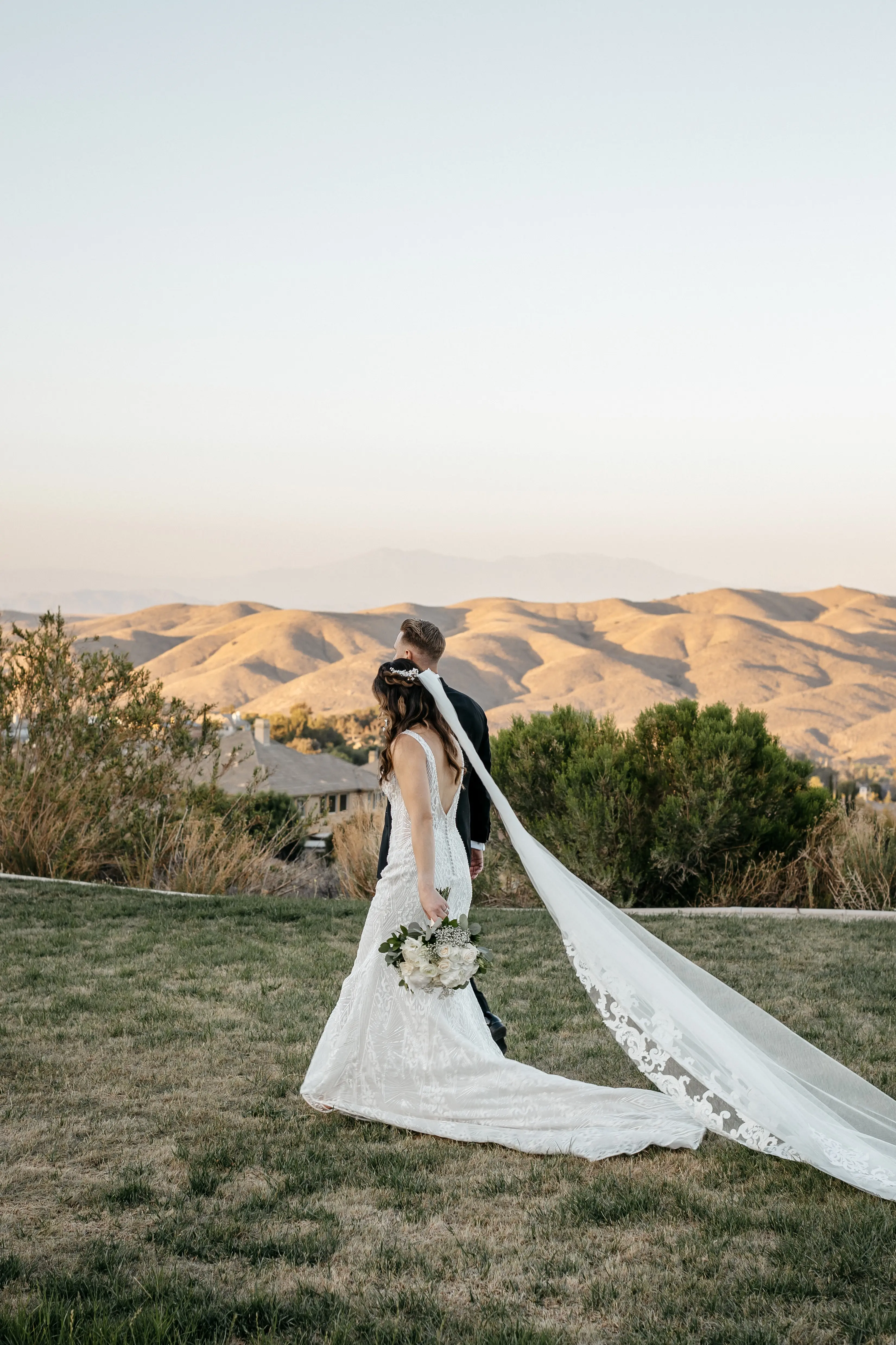 Groom With Bride Wearing Art Deco Wedding Dress Elaine By Maggie Sottero