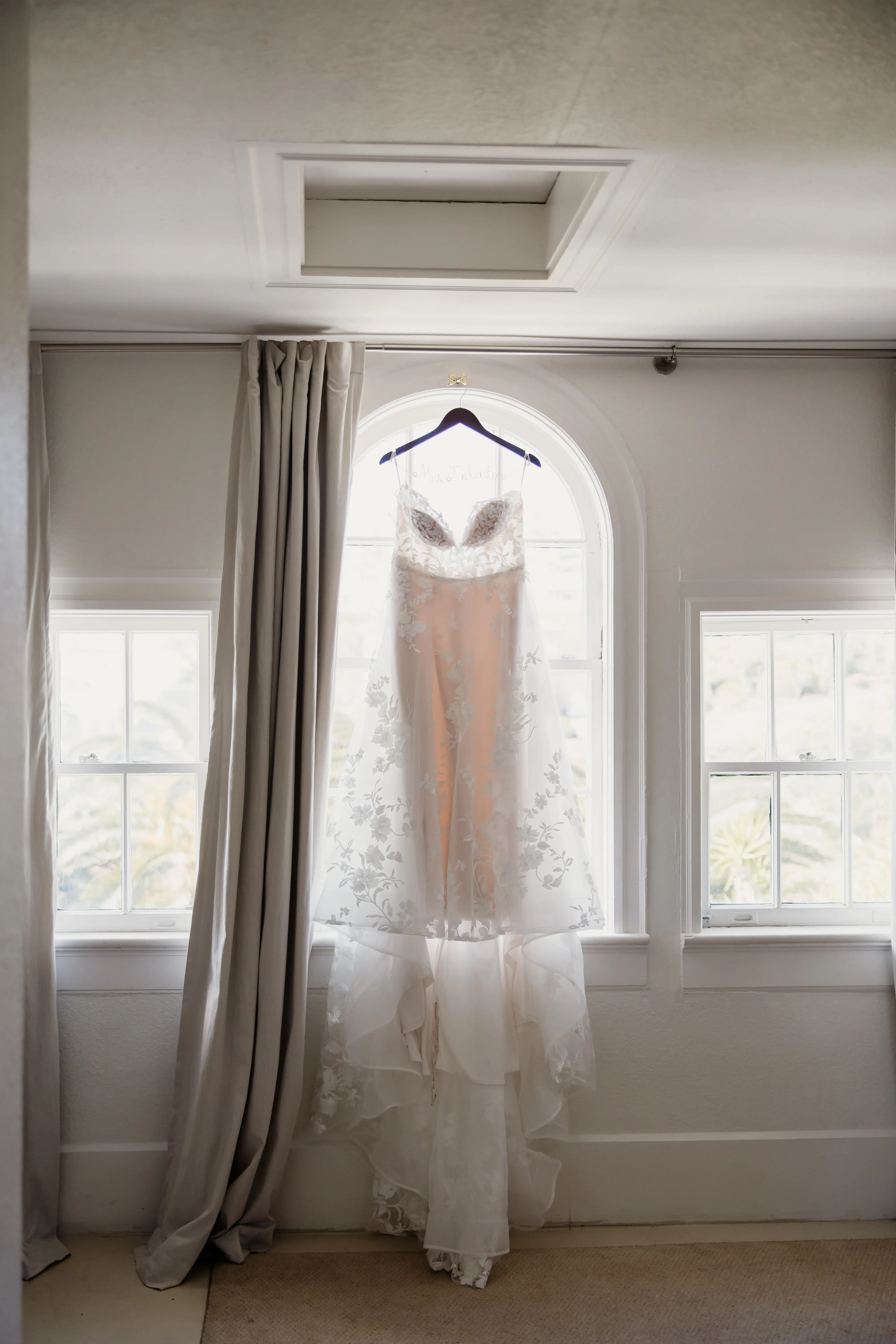 Real Bride's Whimsical Lace A-Line Wedding Gown with Deep Scoop Back Called Winter by Maggie Sottero