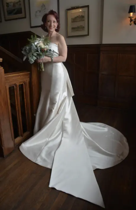 Bride Wearing Classic Simple Wedding Dress Called Mitchell By Maggie Sottero
