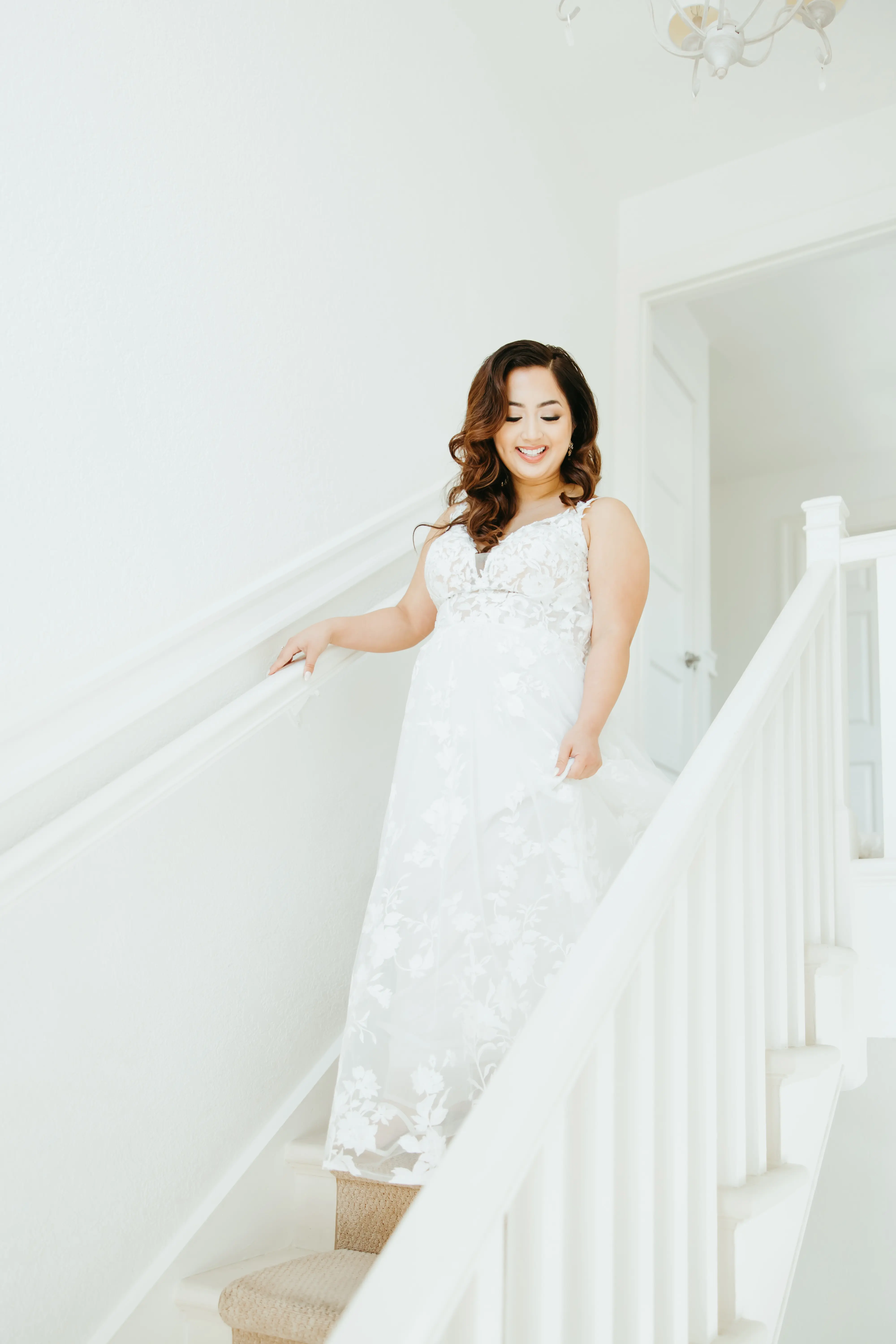 Real Bride in Whimsical Lace A-Line Wedding Gown with Deep Scoop Back Called Winter by Maggie Sottero