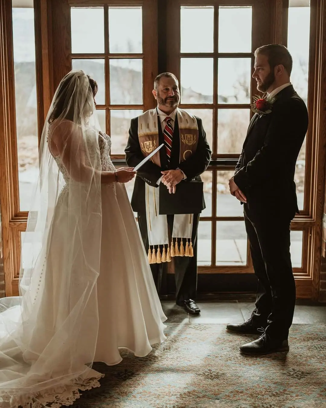 Real Bride in A-Line Wedding Gown with Beaded Lace Motifs Over Textured Tulle and Precious Organza Called Savannah by Maggie Sottero