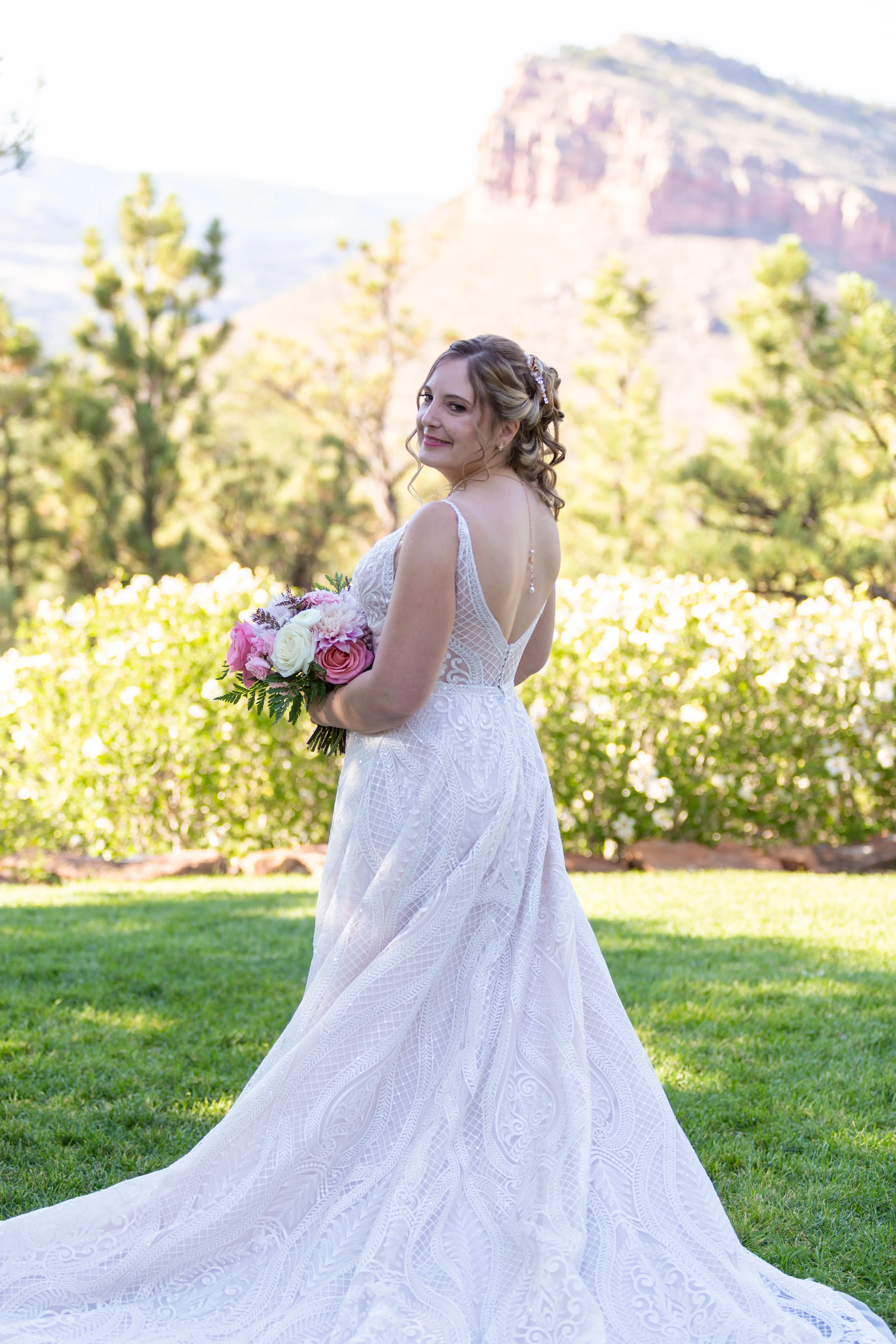Bride Wearing Boho Princess A-Line Wedding Dress Roxanne By Sottero And Midgley