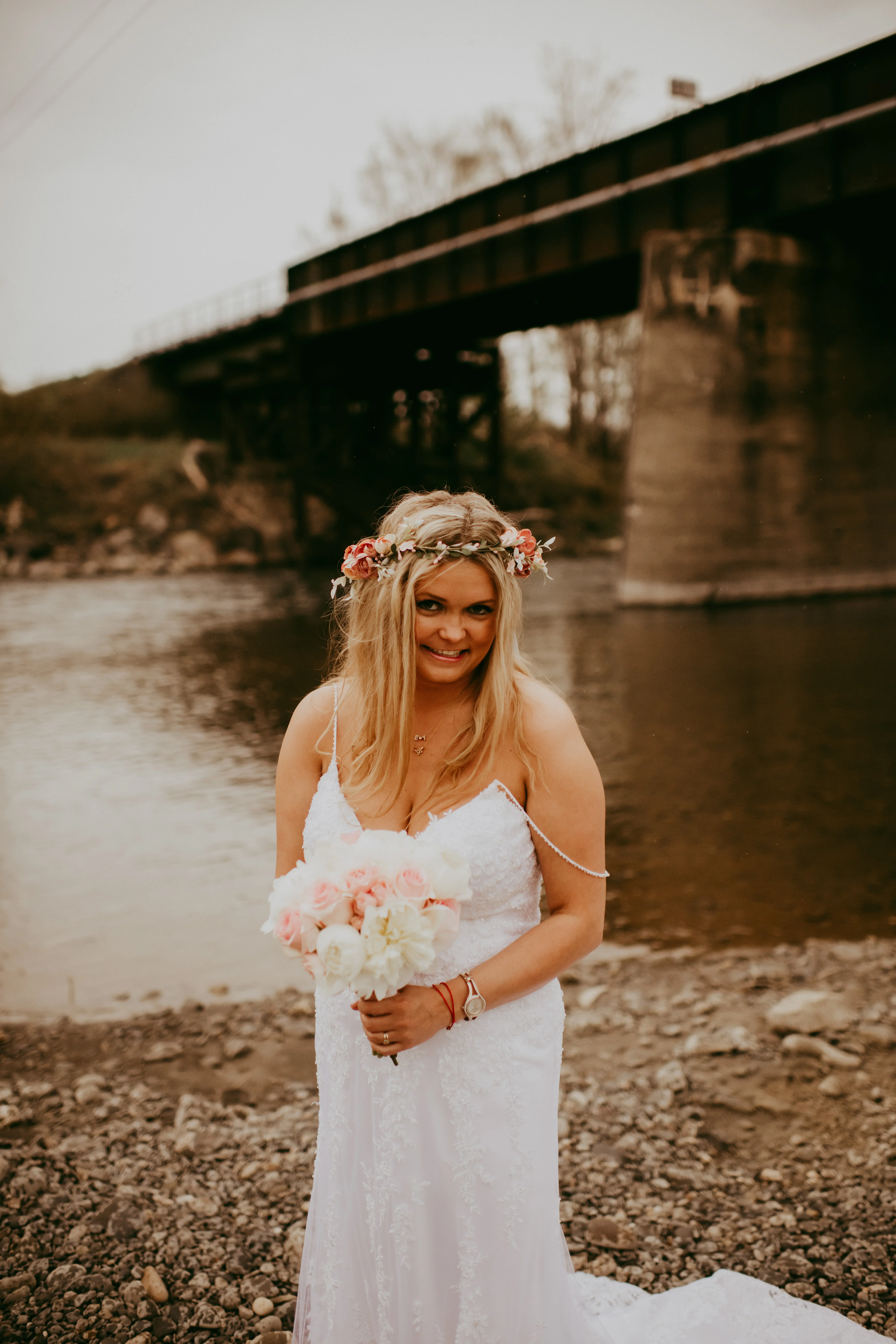 Real Bride wearing Vintage-inspired lace wedding dress called Nola by Maggie Sottero.