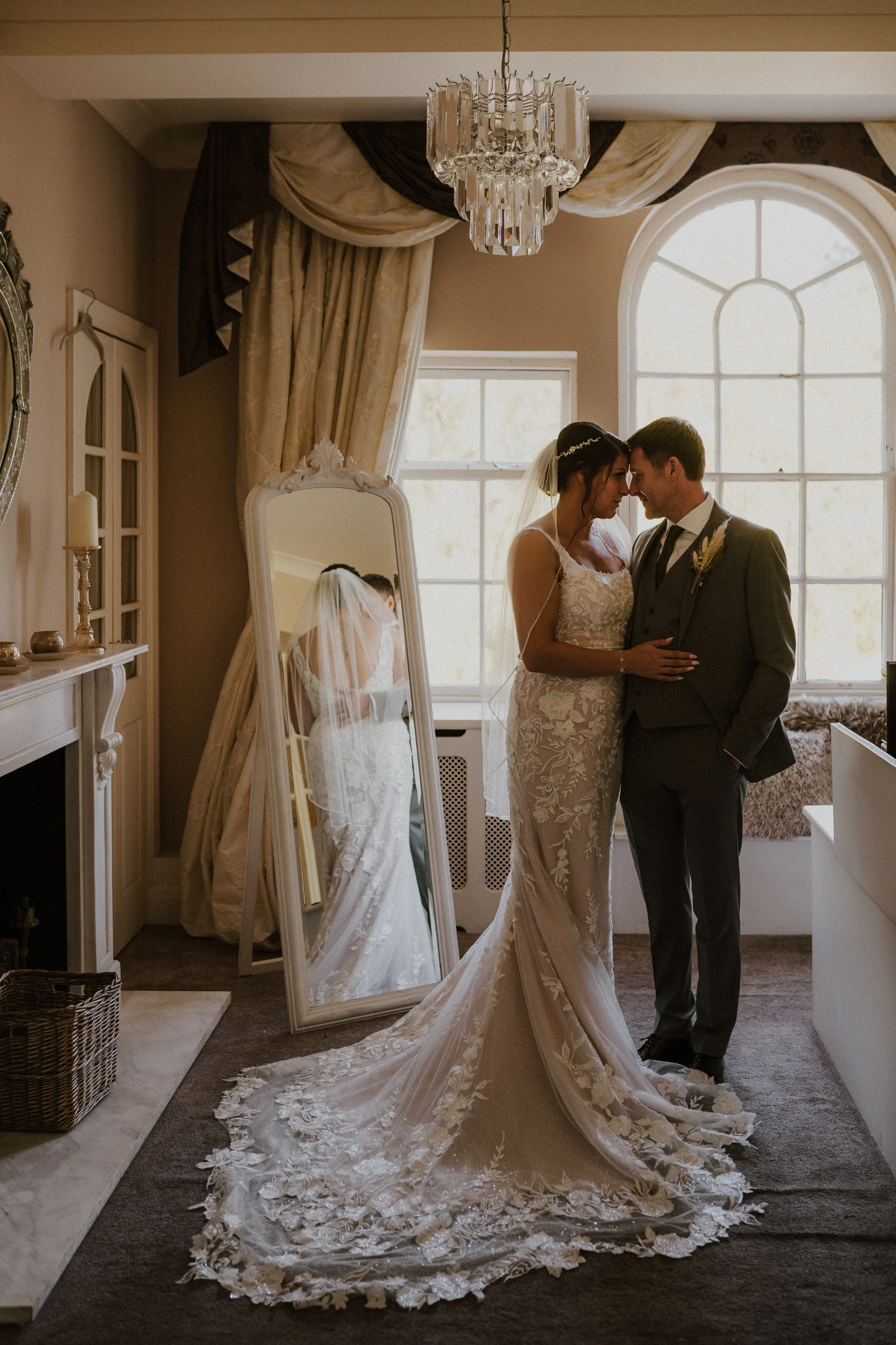 Bride In Square Neck Sheath Albany Maggie Sottero With Groom