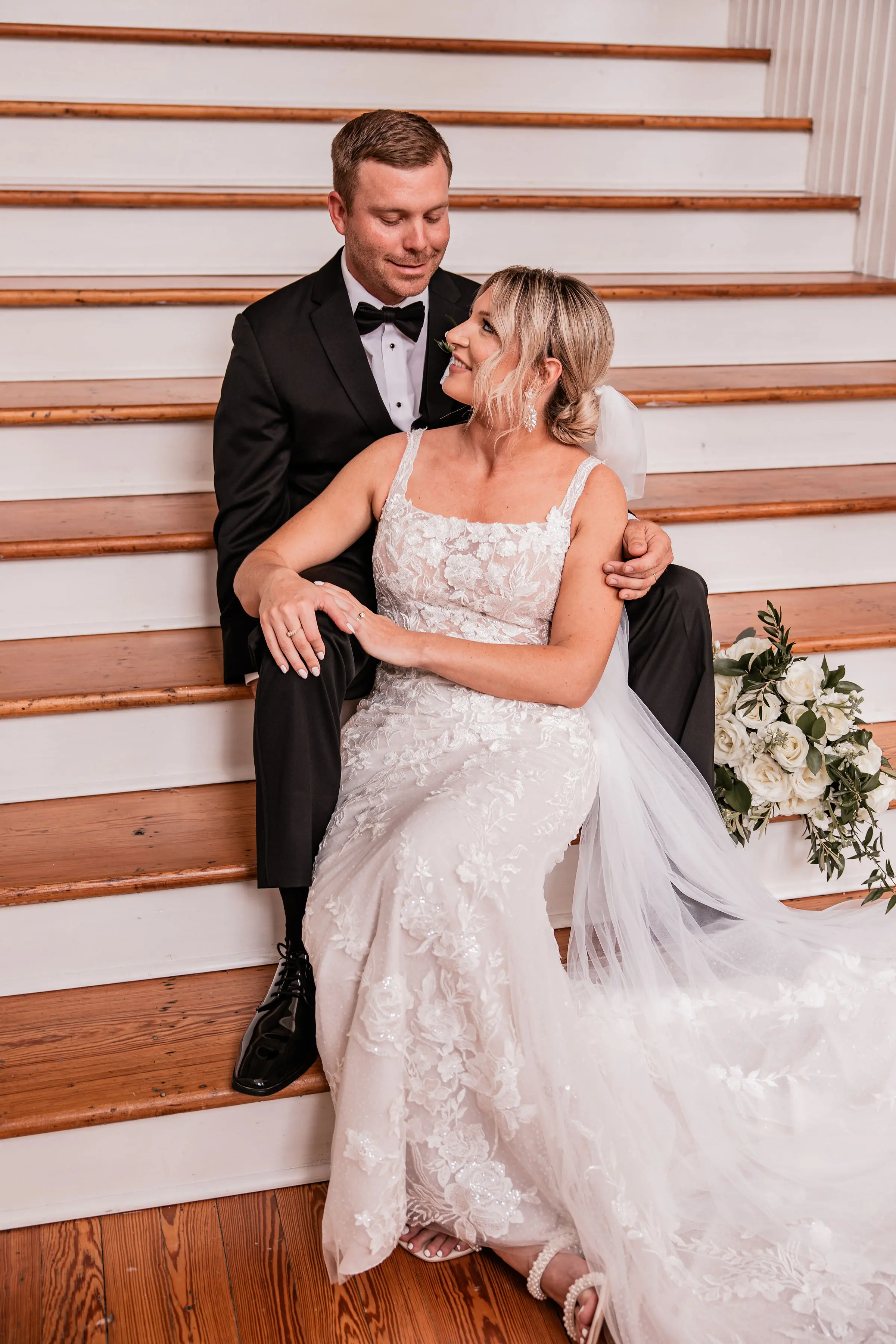 Bride In Nature-Inspired Square Neck Albany Maggie Sottero With Groom
