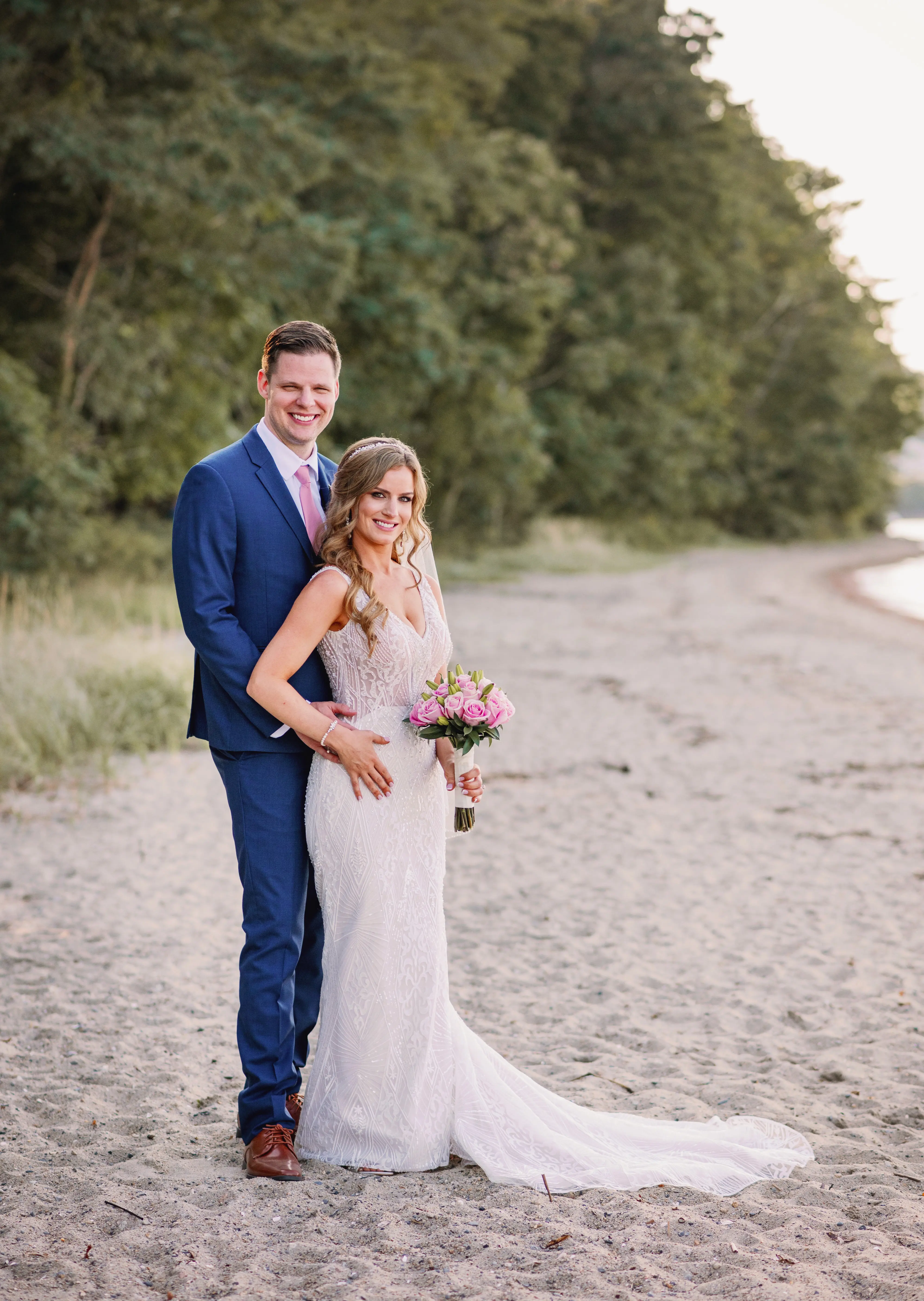 Newlyweds by the beach.