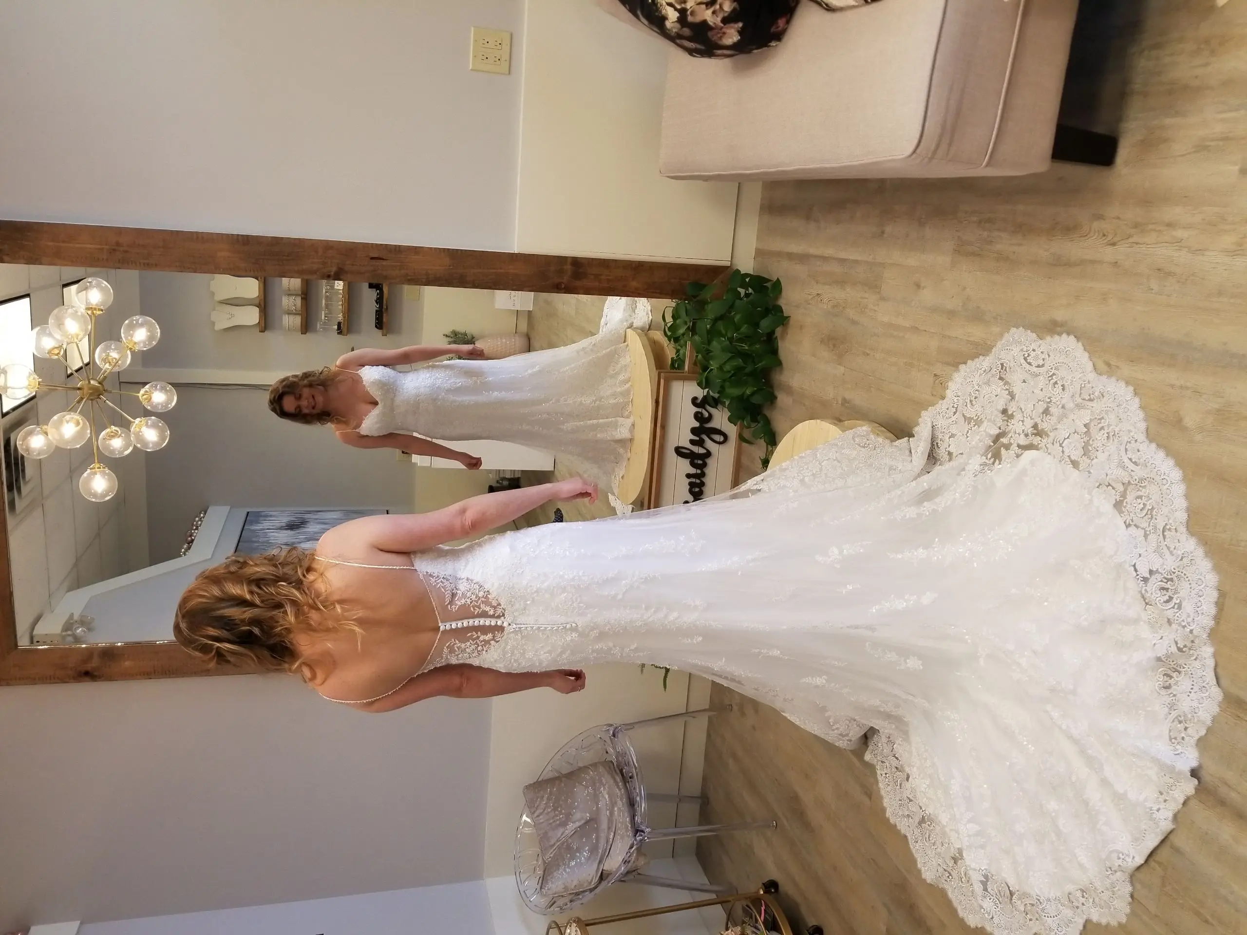 Real Bride wearing Vintage-inspired lace wedding dress called Nola by Maggie Sottero.