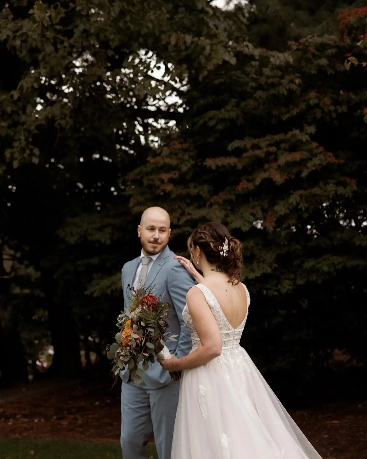 Real Bride in Lace A-Line Bridal Dress Called Raelynn by Rebecca Ingram