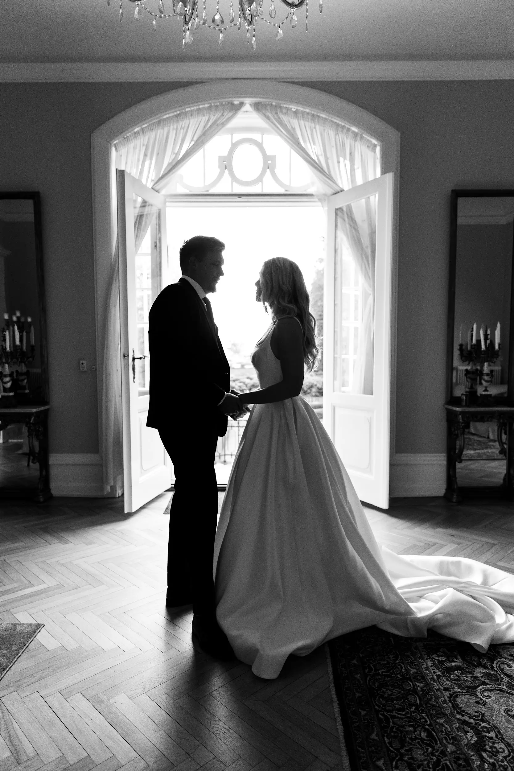 Groom With Bride Wearing Satin Ball Gown Selena By Maggie Sottero