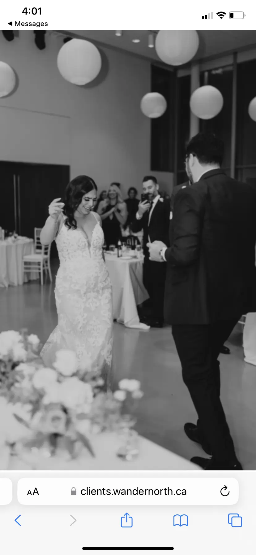 Bride wearing Tuscany Lynette wedding dress by Maggie Sottero dancing with her husband
