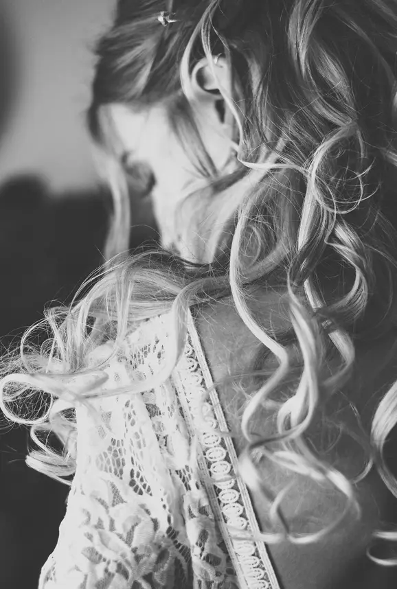 Real Bride in Allover Lace V-back Wedding Dress Named Drita by Maggie