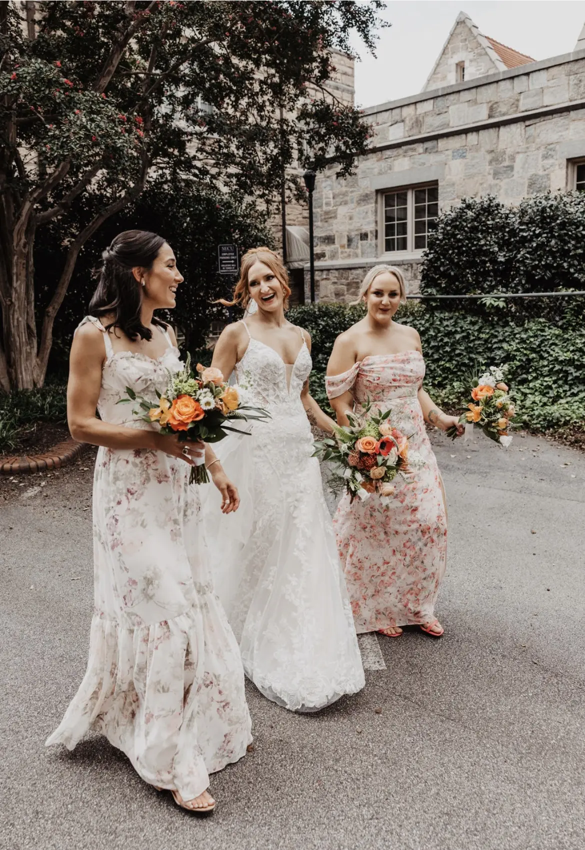 Bride wearing Sydney by Maggie Sottero walking with her bridesmaids