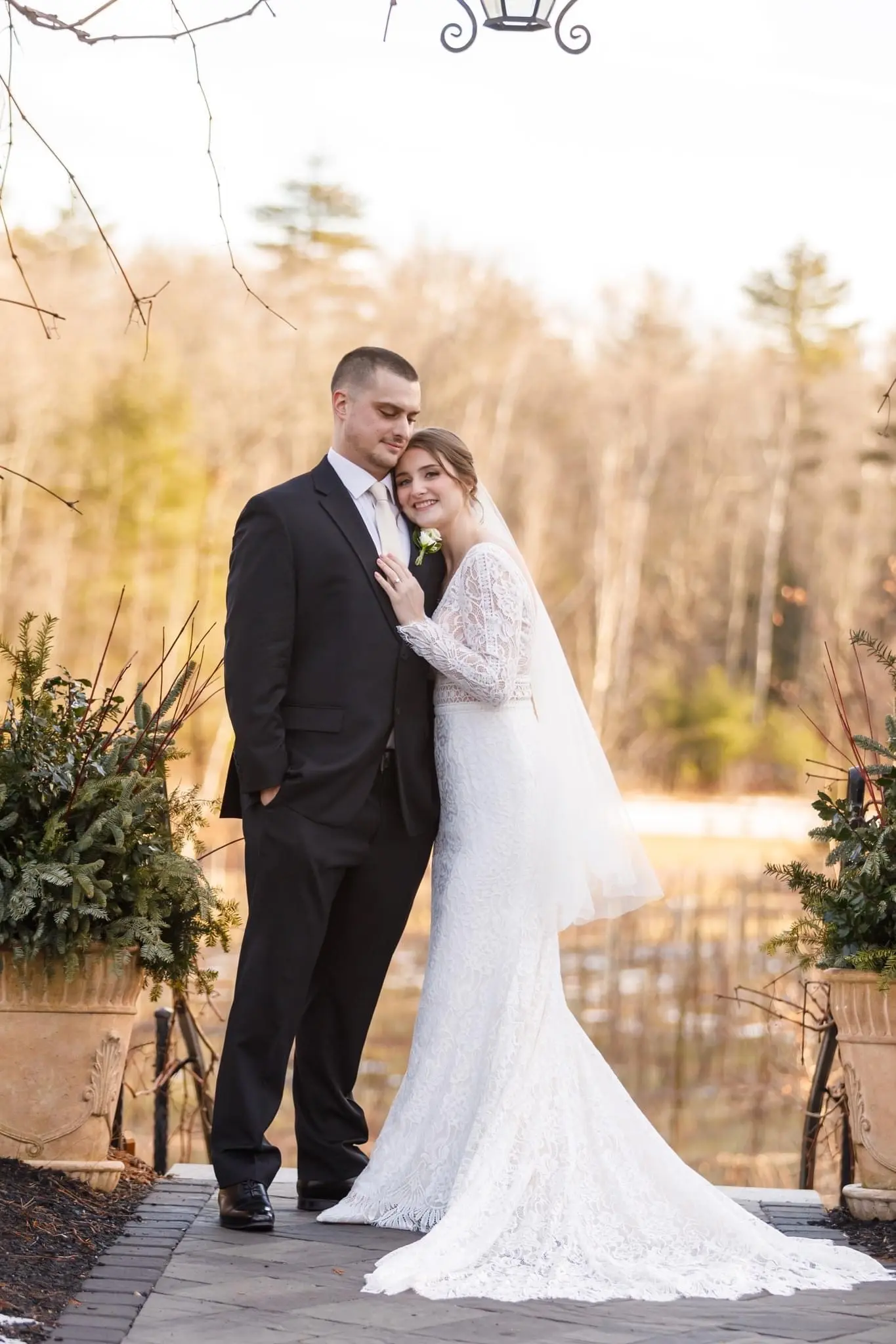 Bride Wearing Boho Sleeved Wedding Dress Called Drita By Maggie Sottero With Groom