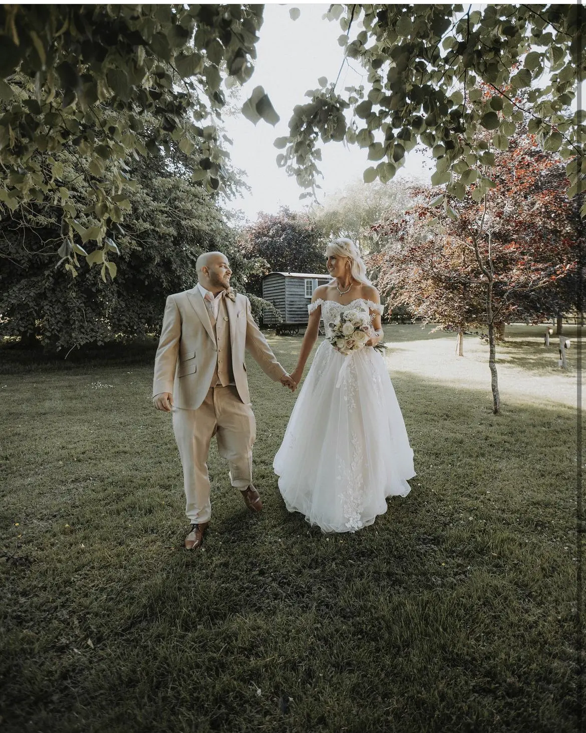 Brides In Off-The-Shoulder A-line Harlem Maggie Sottero With Groom